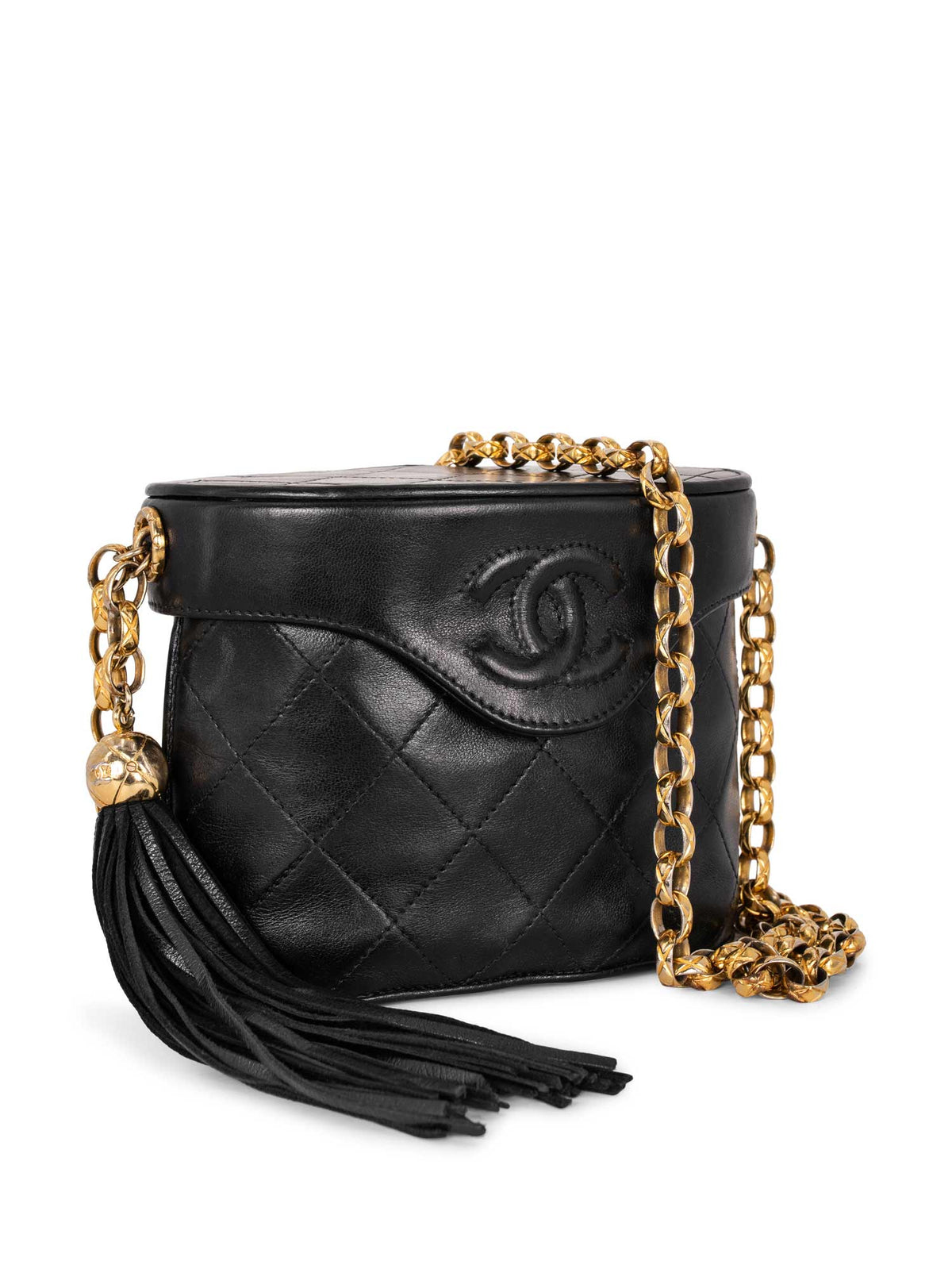 Chanel Quilted Leather CC Logo Tassel Mini Bucket Bag Navy Blue