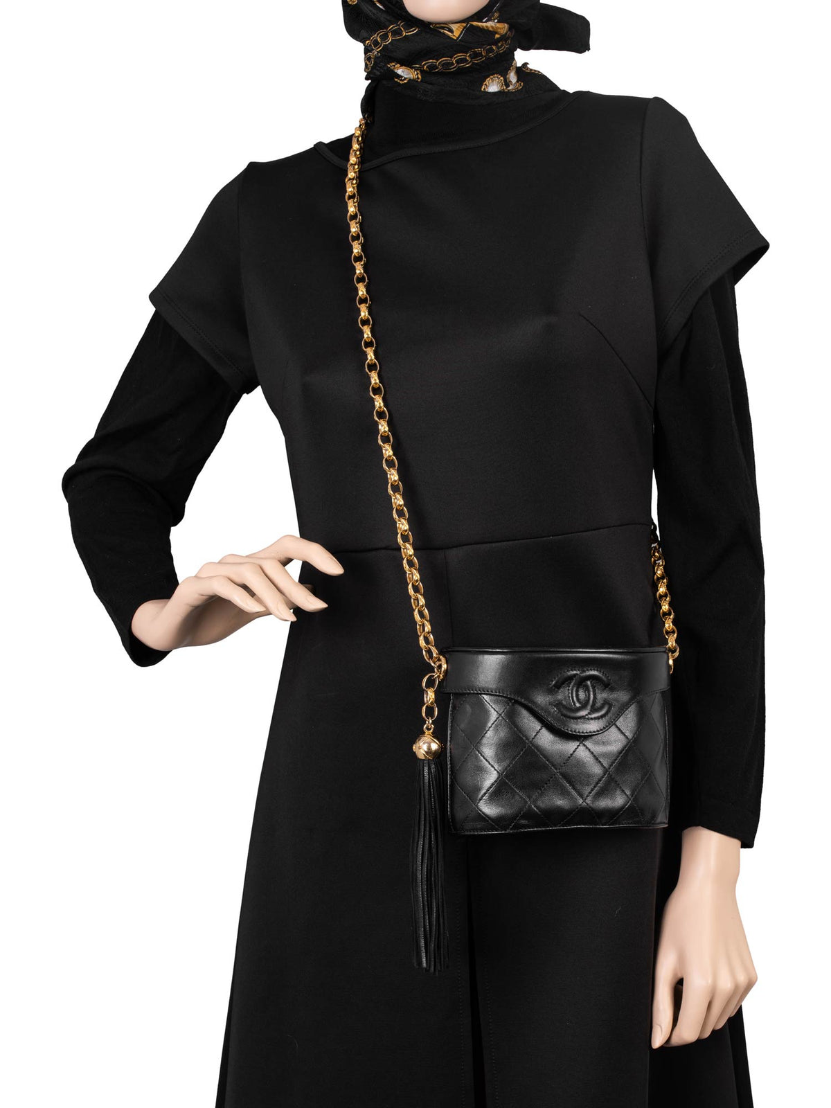 Chanel Quilted Leather CC Logo Tassel Mini Bucket Bag Navy Blue