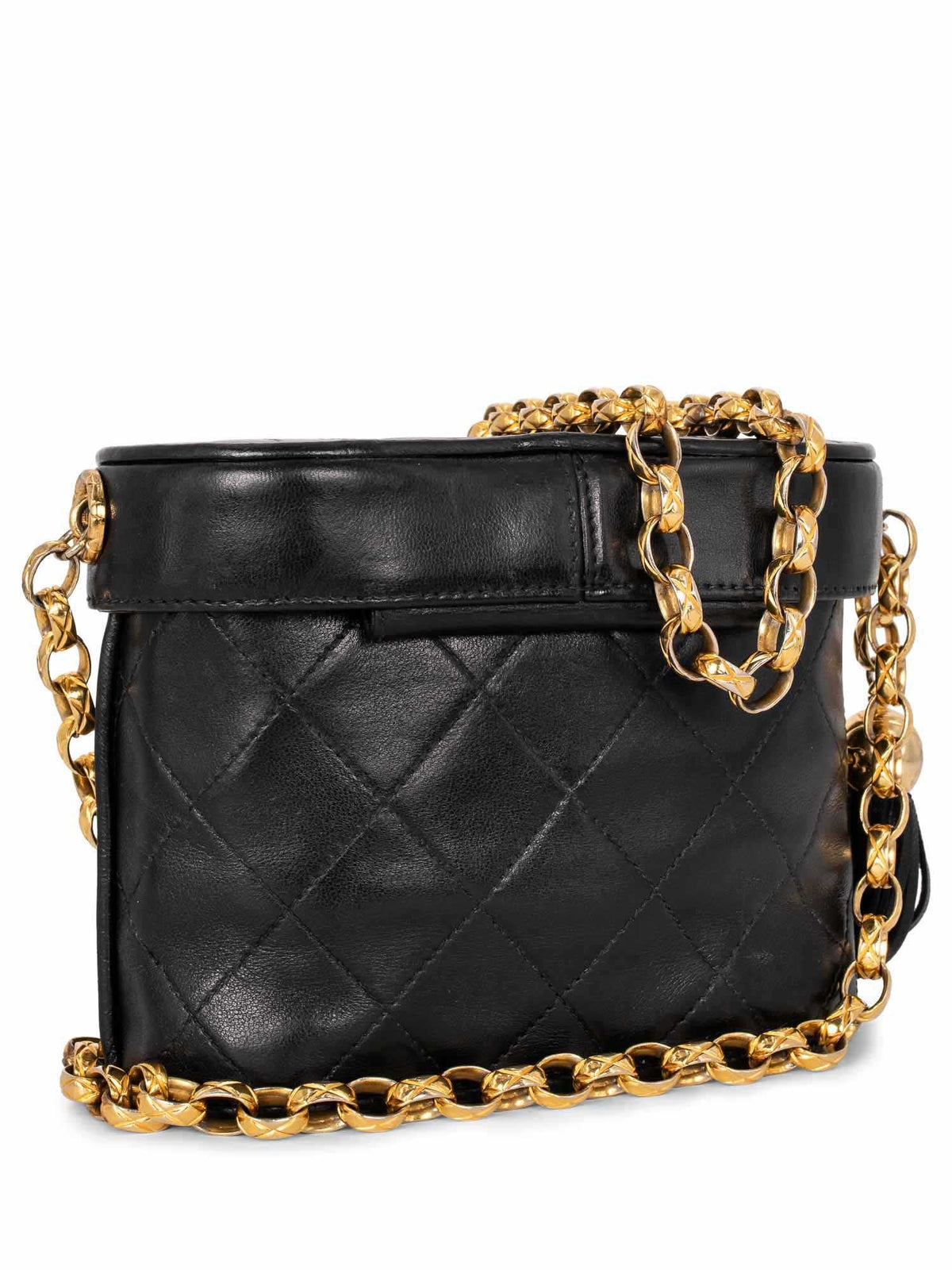 Chanel Quilted Leather CC Logo Tassel Mini Bucket Bag Navy Blue