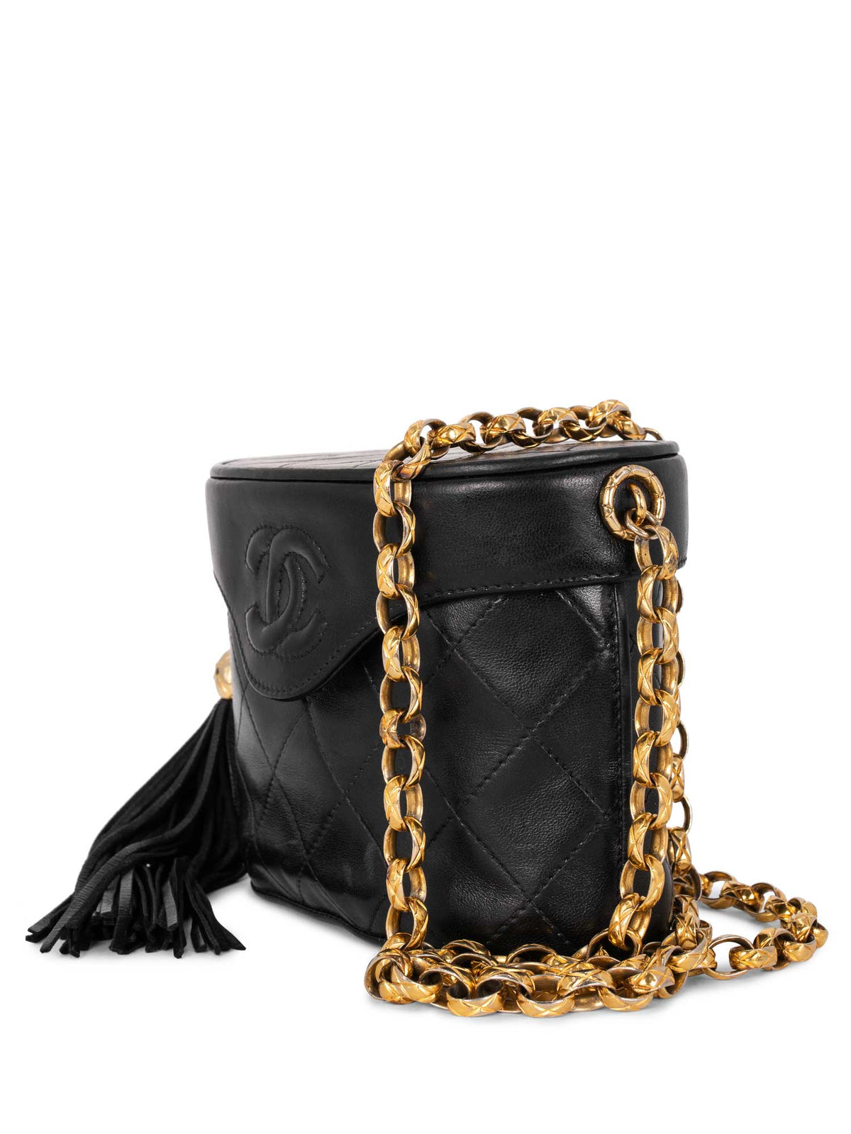 Chanel Quilted Leather CC Logo Tassel Mini Bucket Bag Navy Blue