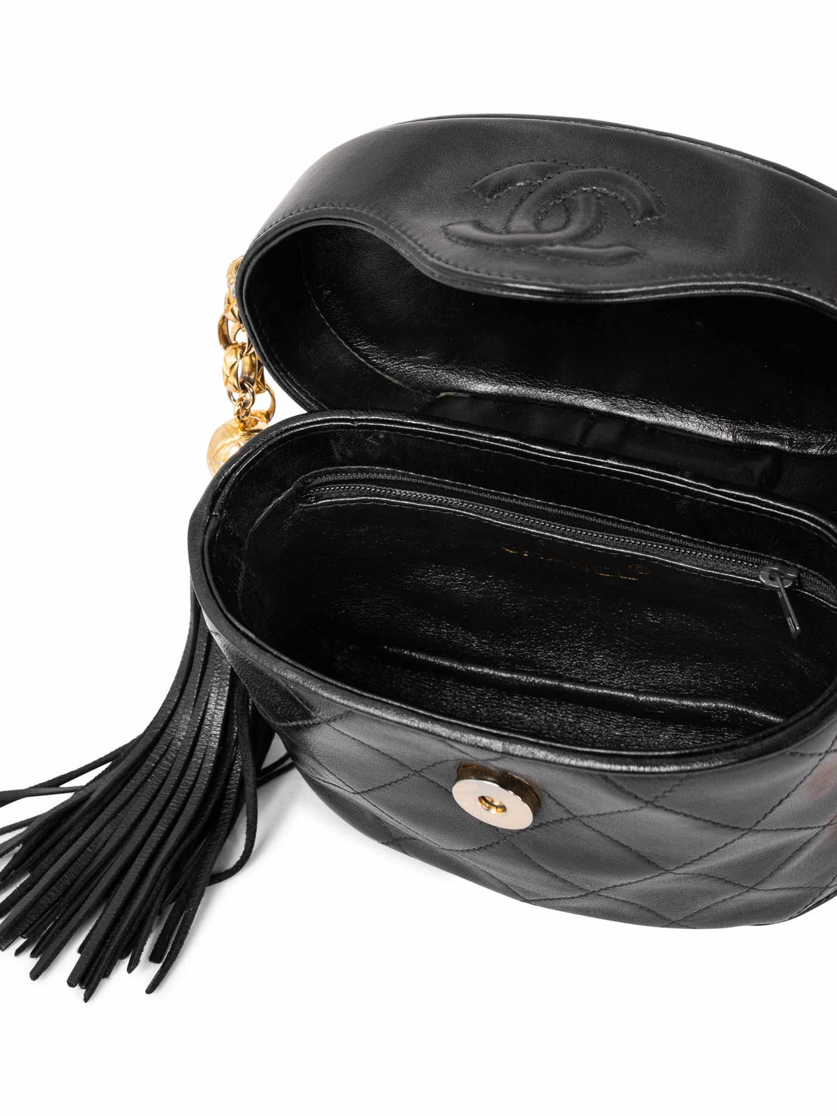 Chanel Quilted Leather CC Logo Tassel Mini Bucket Bag Navy Blue