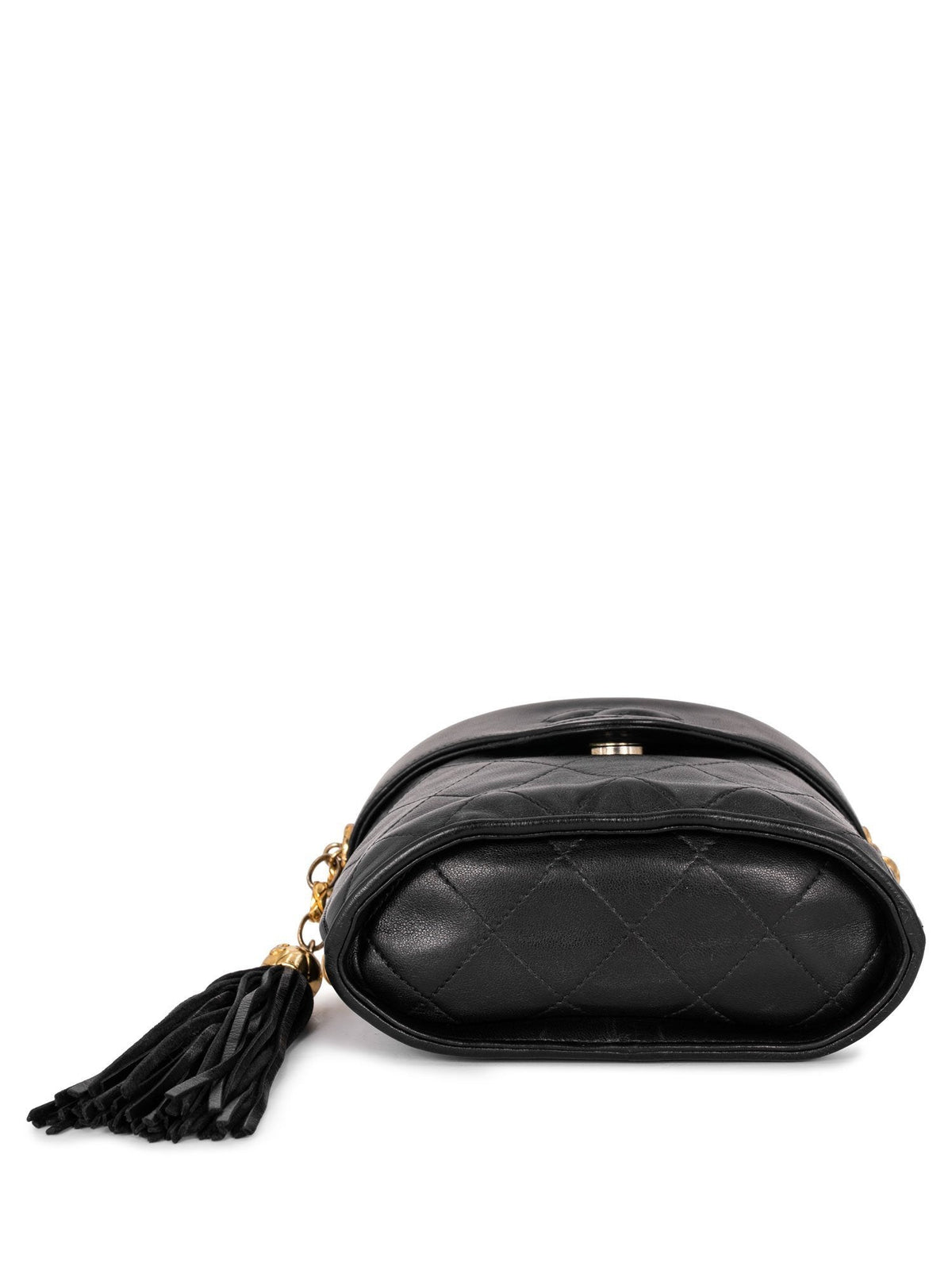 Chanel Quilted Leather CC Logo Tassel Mini Bucket Bag Navy Blue