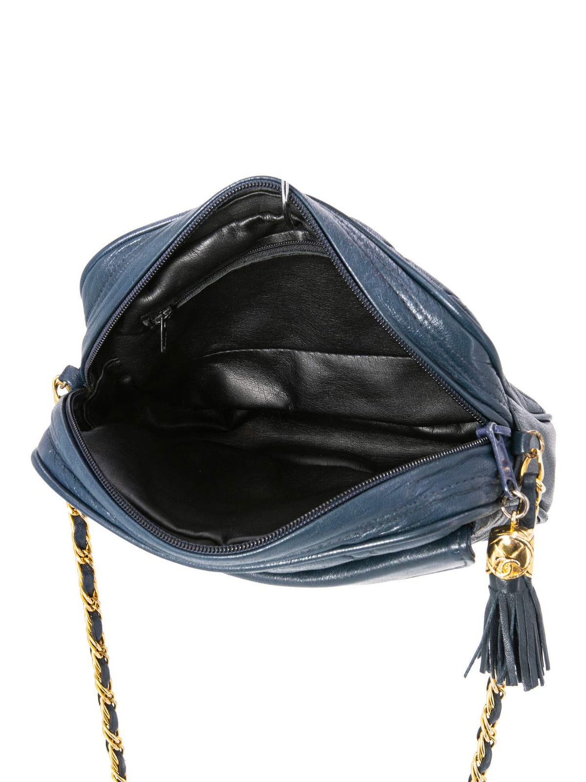 Chanel Quilted Leather CC Tassel Camera Bag Blue