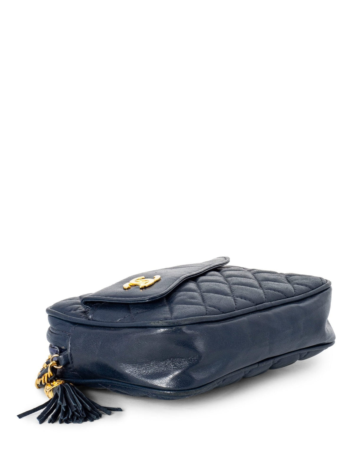 Chanel Quilted Leather CC Tassel Camera Bag Blue