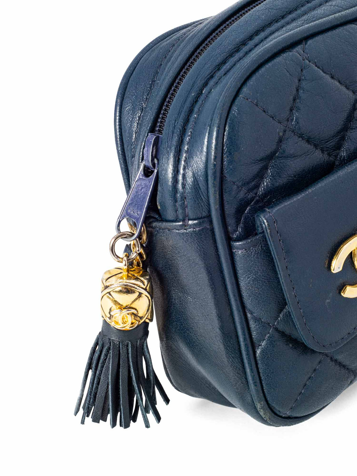 Chanel Quilted Leather CC Tassel Camera Bag Blue