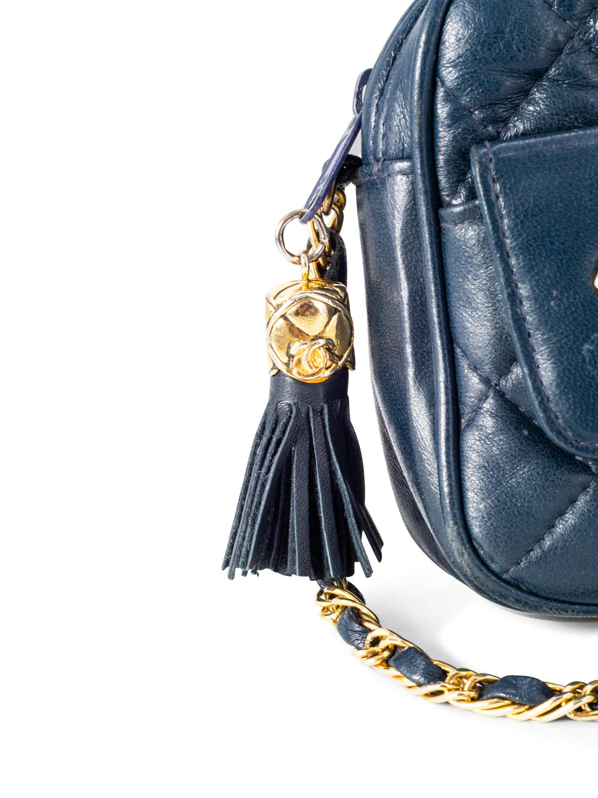 Chanel Quilted Leather CC Tassel Camera Bag Blue
