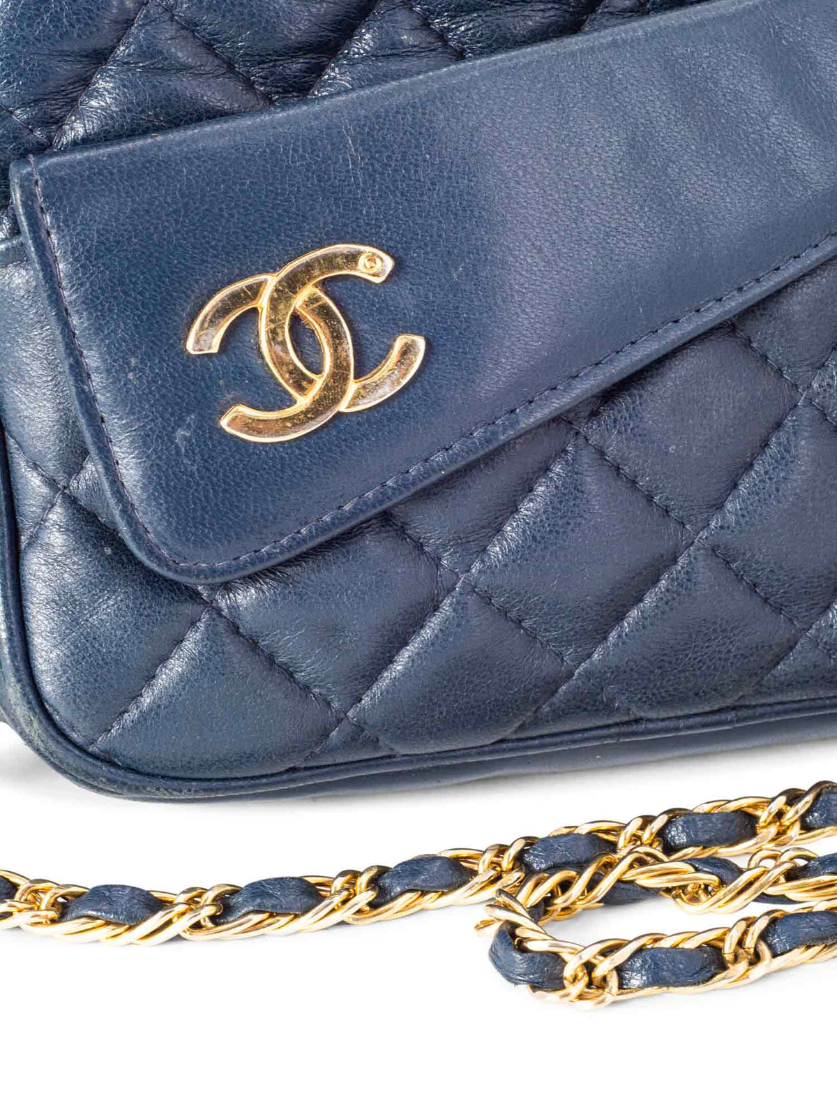 Chanel Quilted Leather CC Tassel Camera Bag Blue