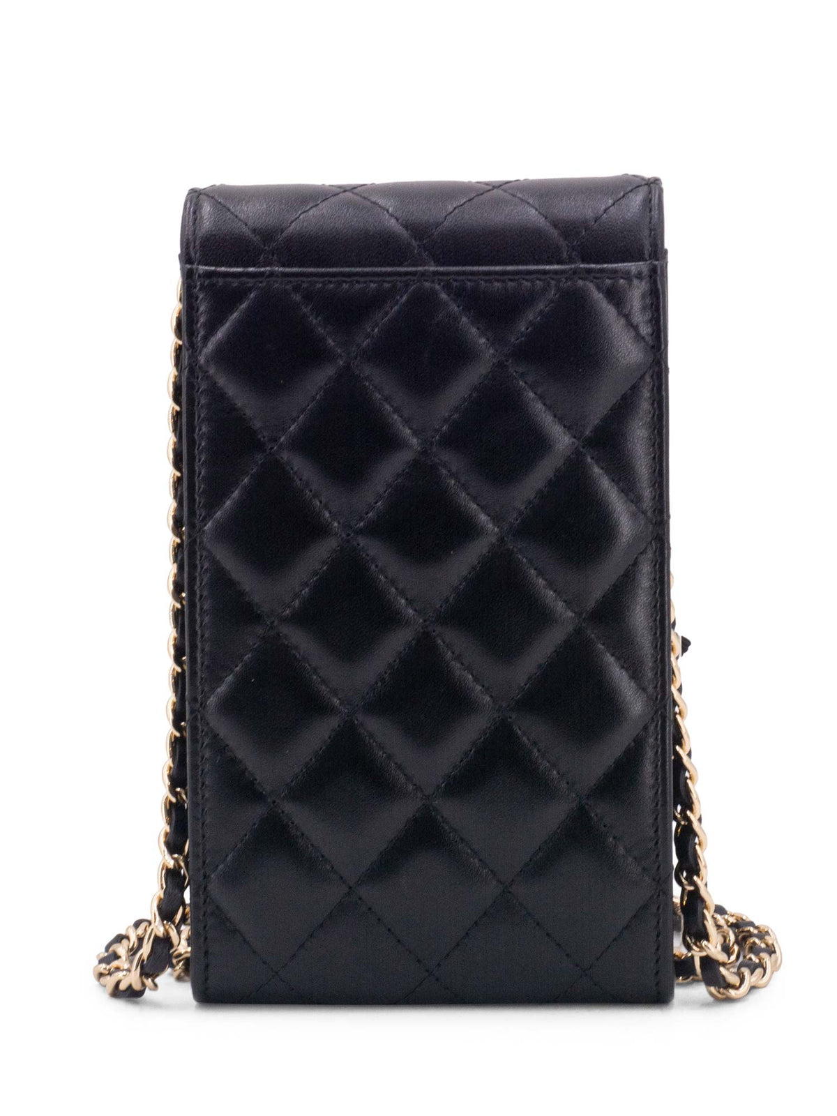 Chanel Quilted Leather Camellia Phone Messenger Bag Black