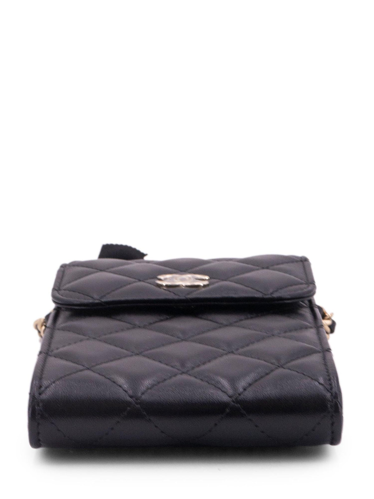 Chanel Quilted Leather Camellia Phone Messenger Bag Black