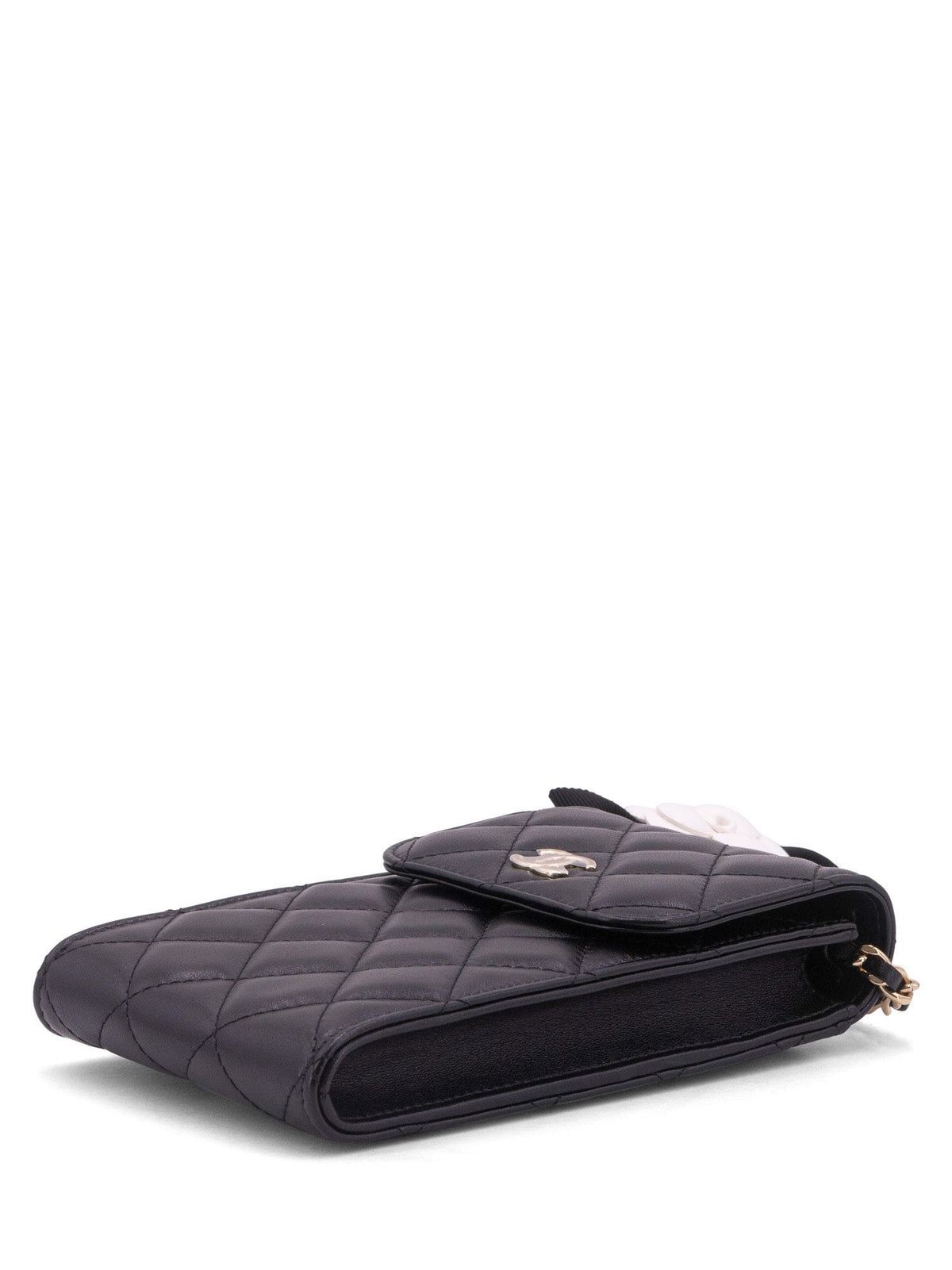 Chanel Quilted Leather Camellia Phone Messenger Bag Black