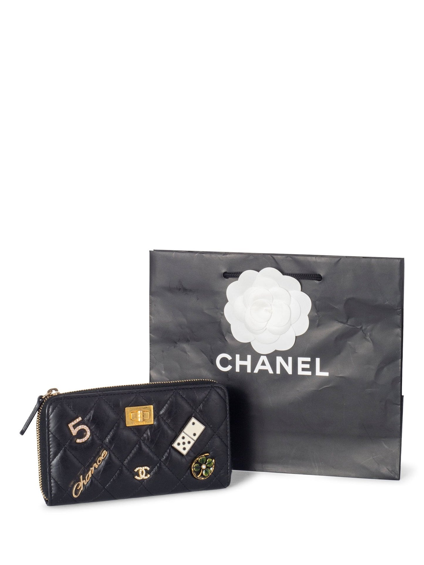 Chanel Quilted Leather Lucky Charms Reissue Zip Around Wallet Black