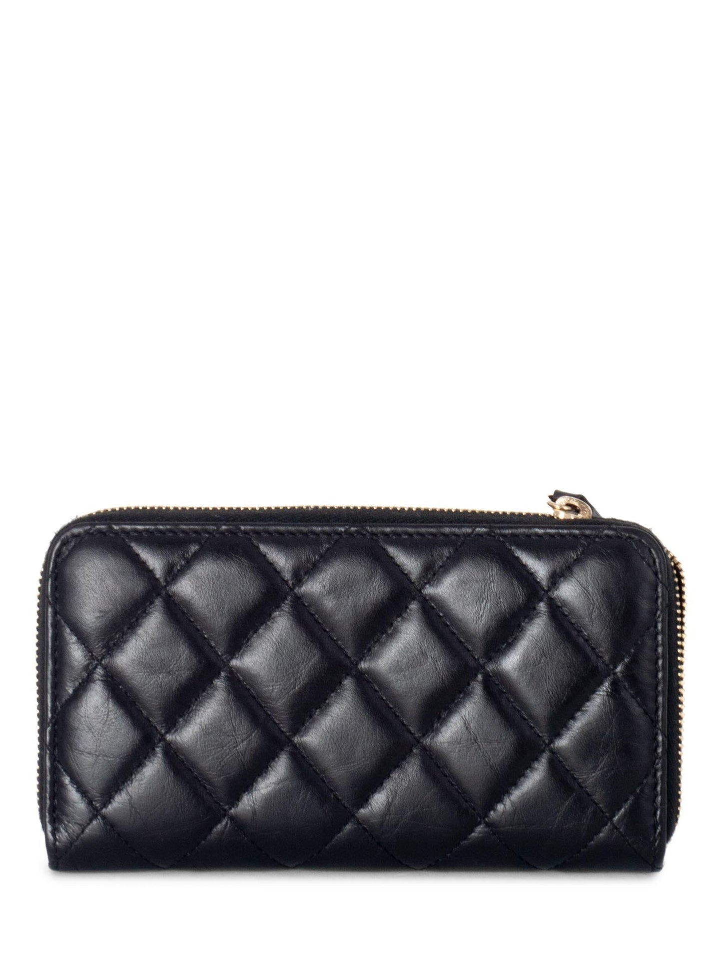 Chanel Quilted Leather Lucky Charms Reissue Zip Around Wallet Black