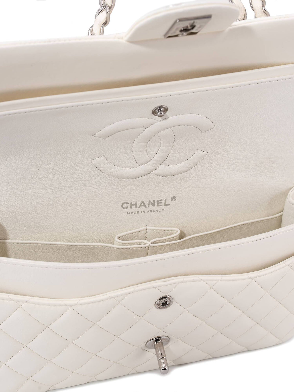 Chanel Quilted Leather Medium Double Flap Bag Ivory