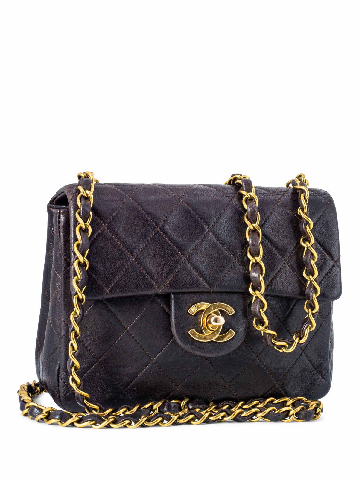 Chanel Quilted Leather Mini Flap Bag Brown