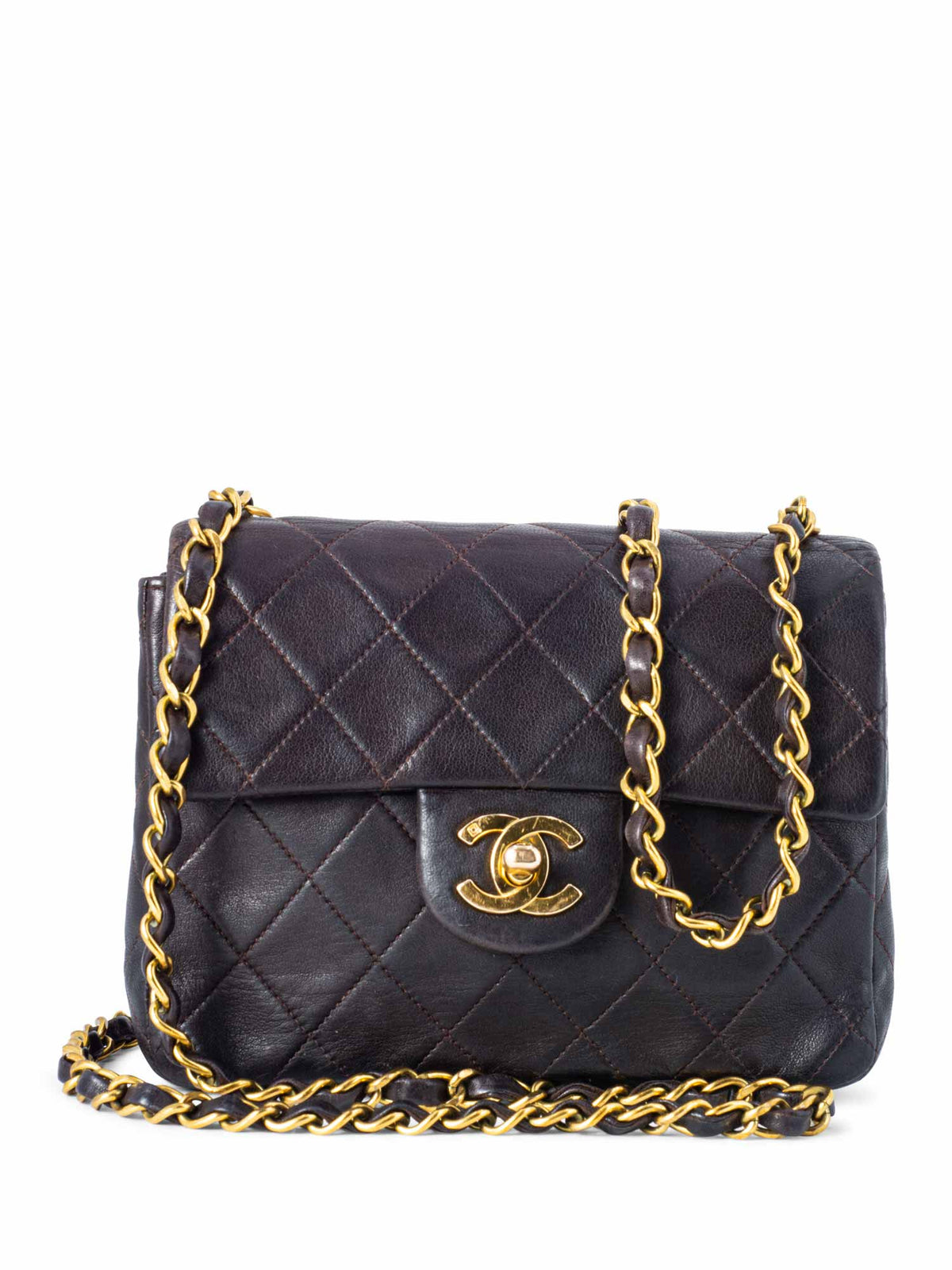 Chanel Quilted Leather Mini Flap Bag Brown