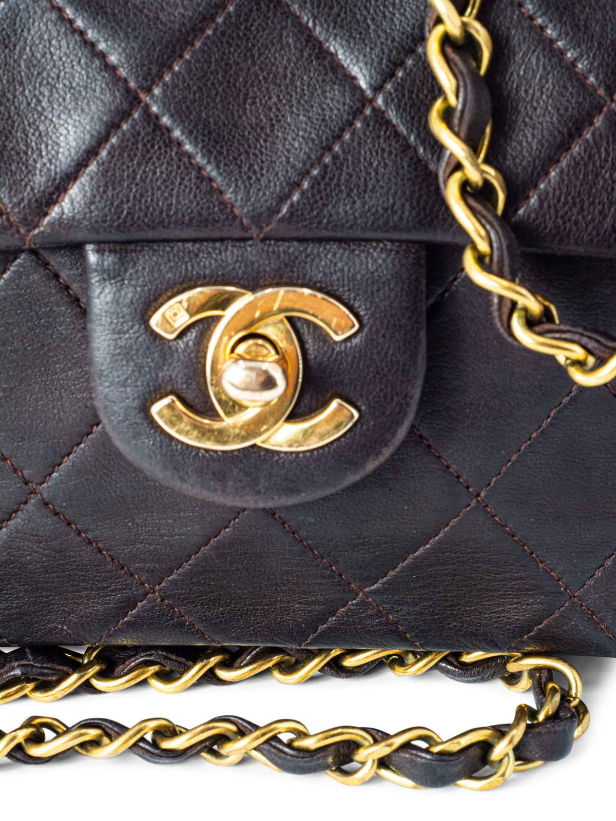 Chanel Quilted Leather Mini Flap Bag Brown