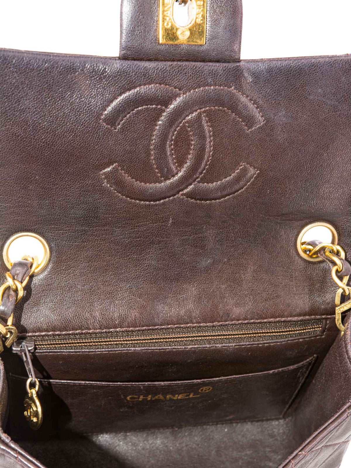 Chanel Quilted Leather Mini Flap Bag Brown