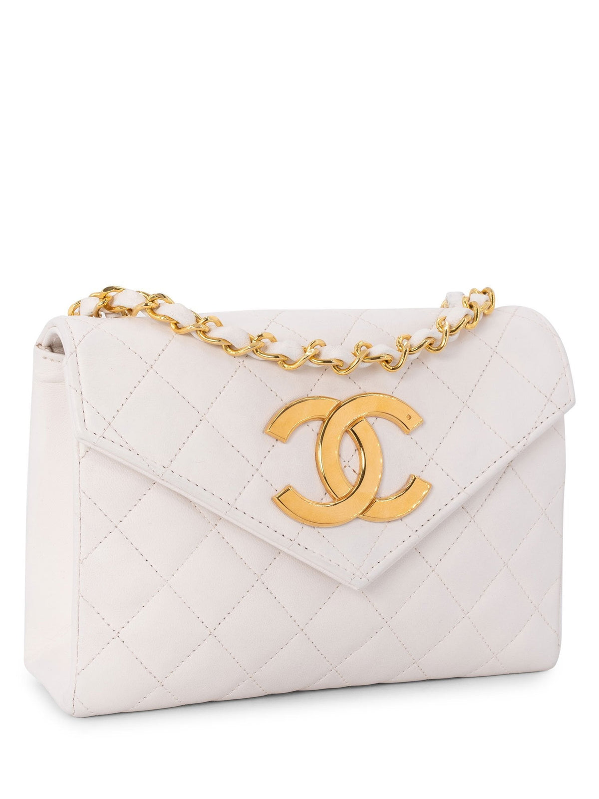 Chanel Quilted Leather Mini Flap Messenger Bag White