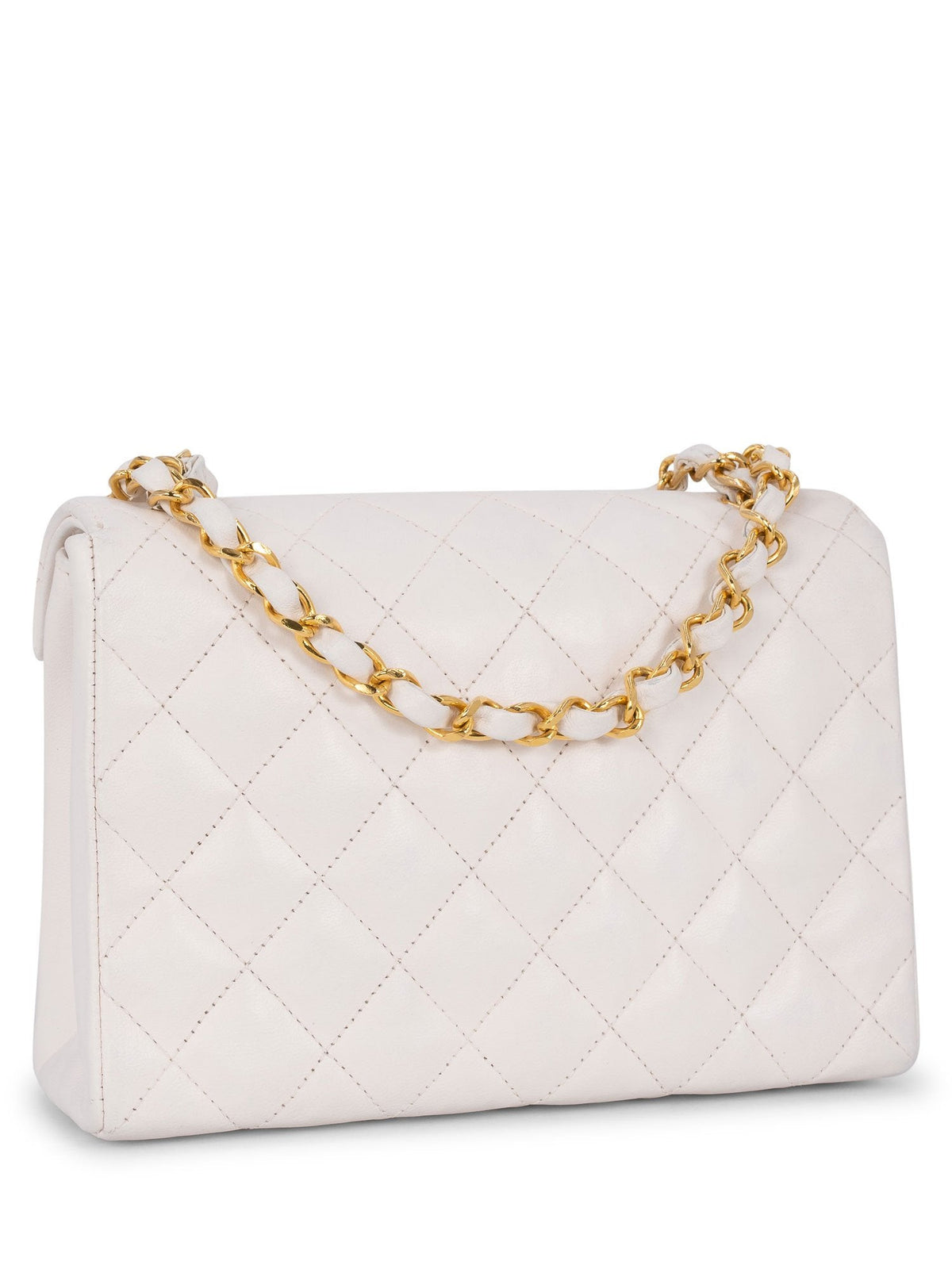Chanel Quilted Leather Mini Flap Messenger Bag White