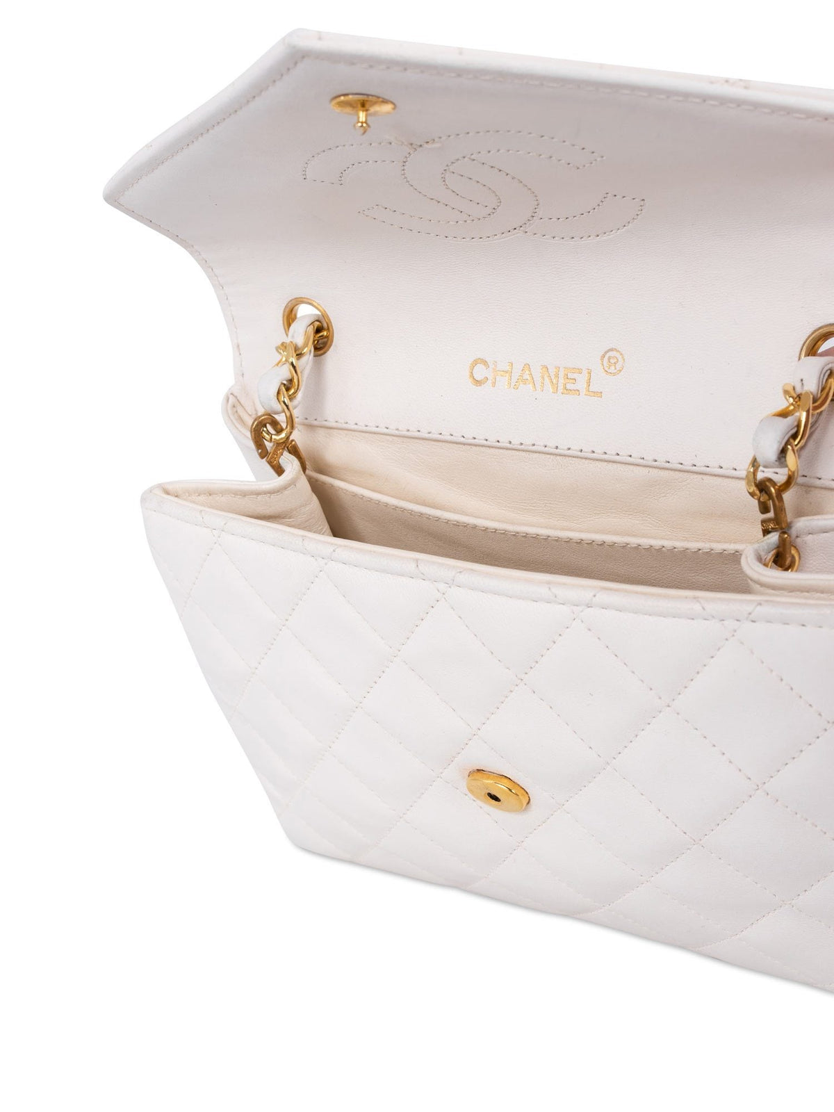 Chanel Quilted Leather Mini Flap Messenger Bag White