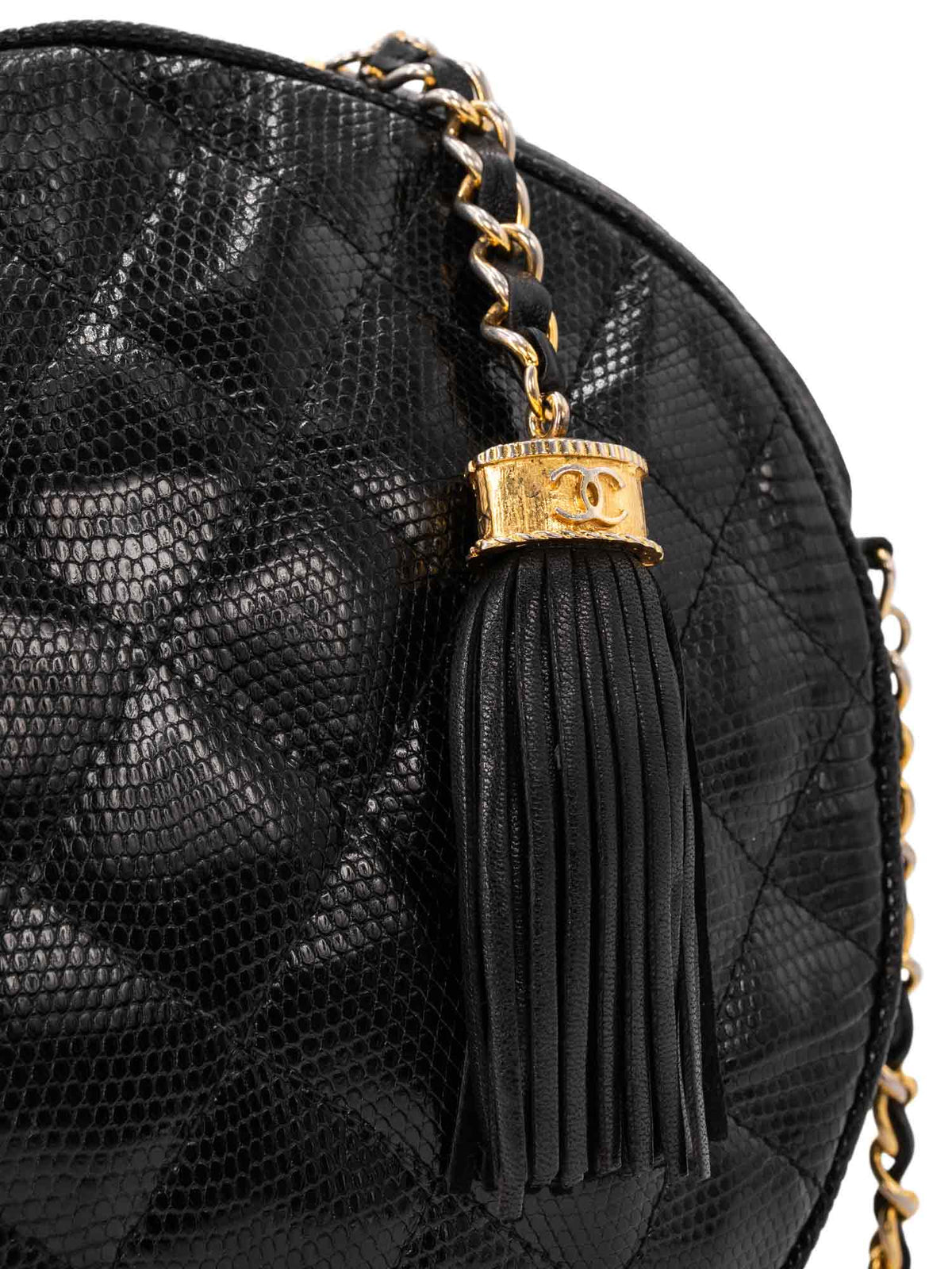 Chanel Quilted Leather Round Tassel Messenger Bag Black