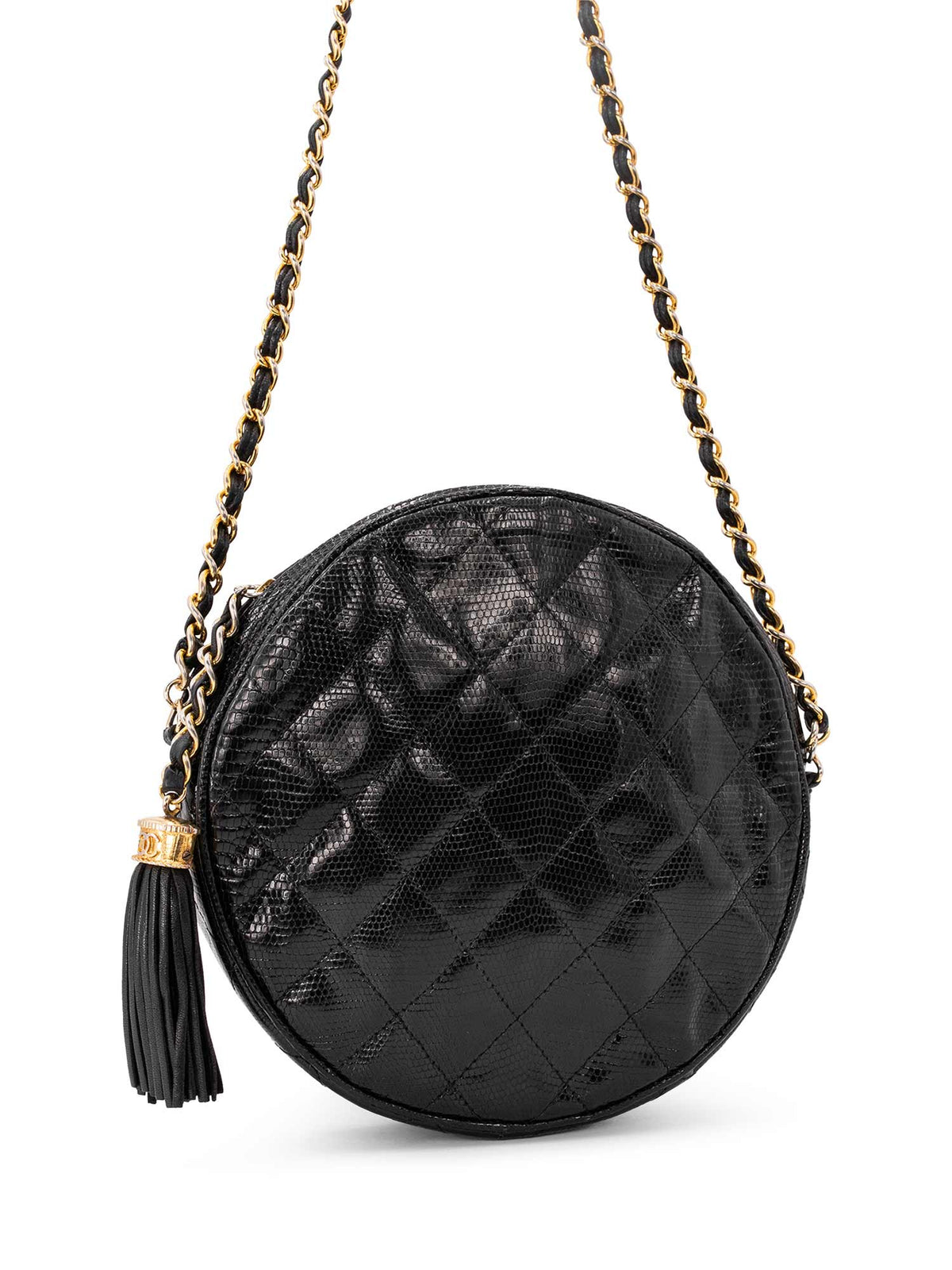 Chanel Quilted Leather Round Tassel Messenger Bag Black