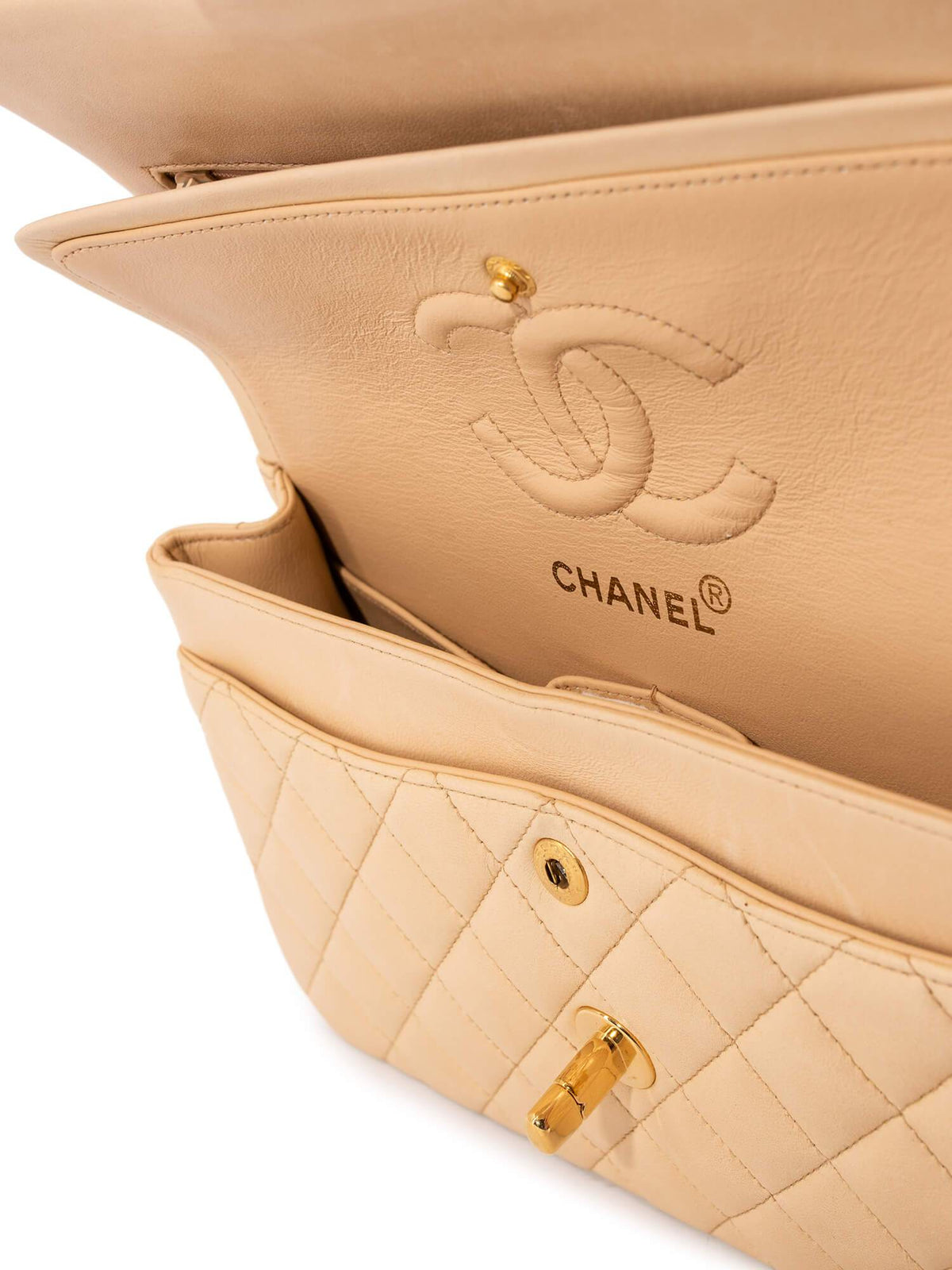 Chanel Quilted Leather Small Double Flap Bag Beige