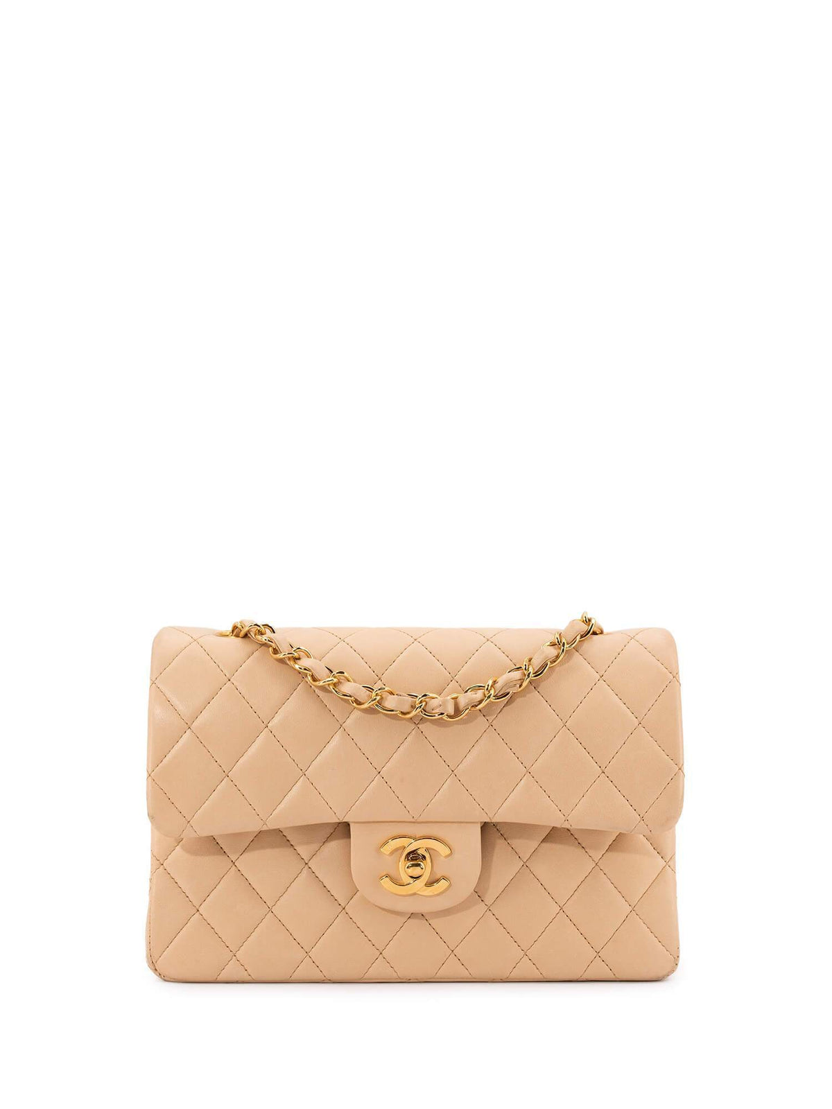 Chanel Quilted Leather Small Double Flap Bag Beige