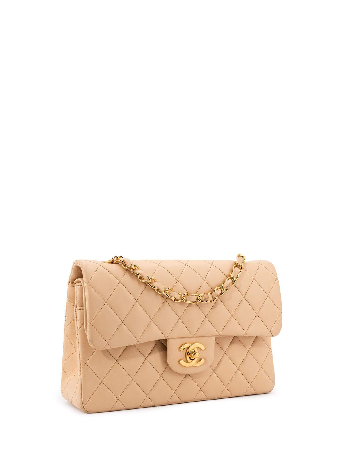 Chanel Quilted Leather Small Double Flap Bag Beige
