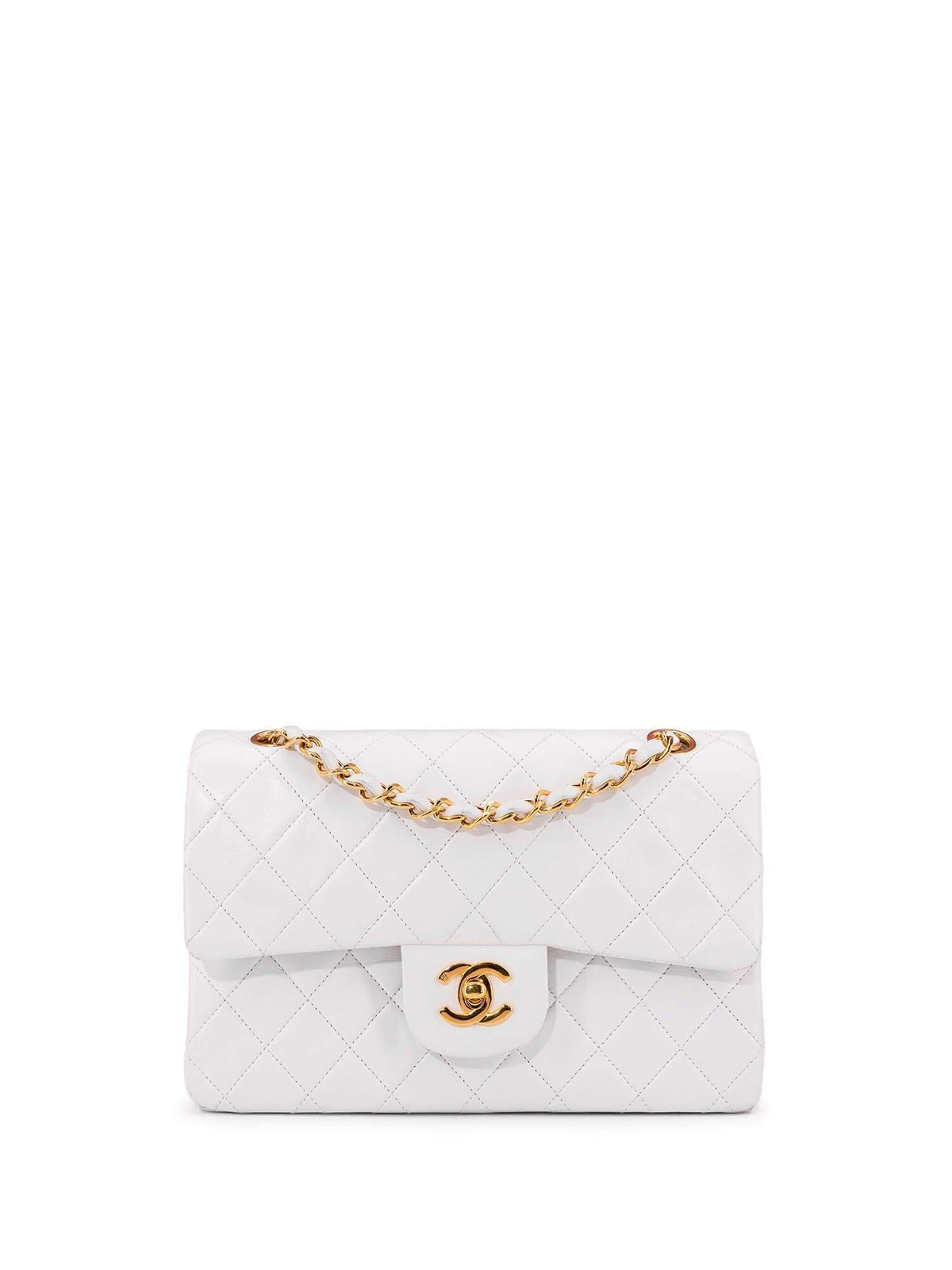 Chanel Quilted Leather Small Double Flap Bag White