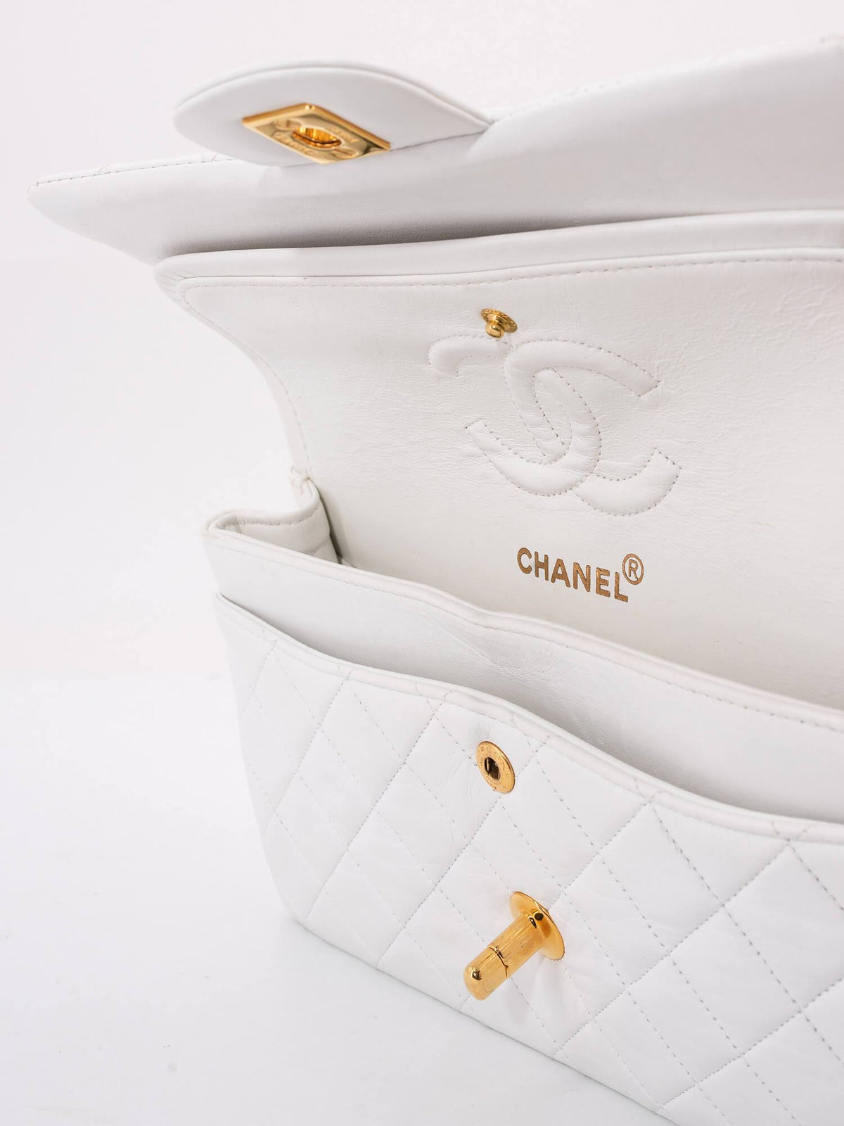 Chanel Quilted Leather Small Double Flap Bag White