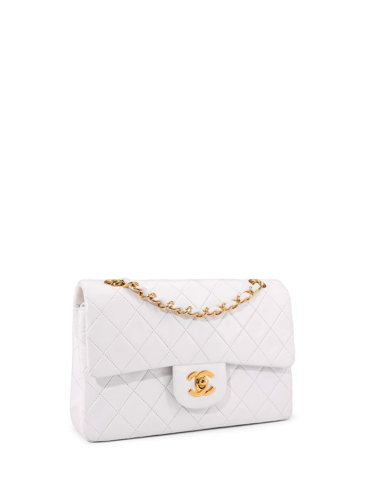 Chanel Quilted Leather Small Double Flap Bag White