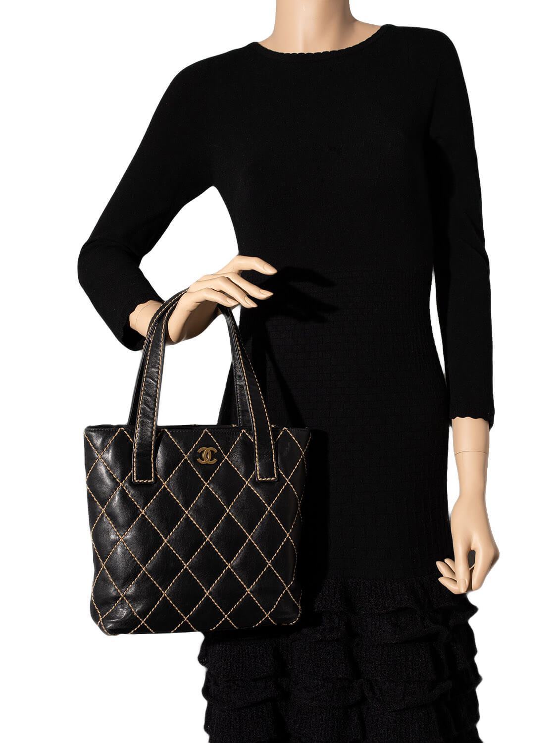 Chanel Quilted Leather Surpique Bag Black