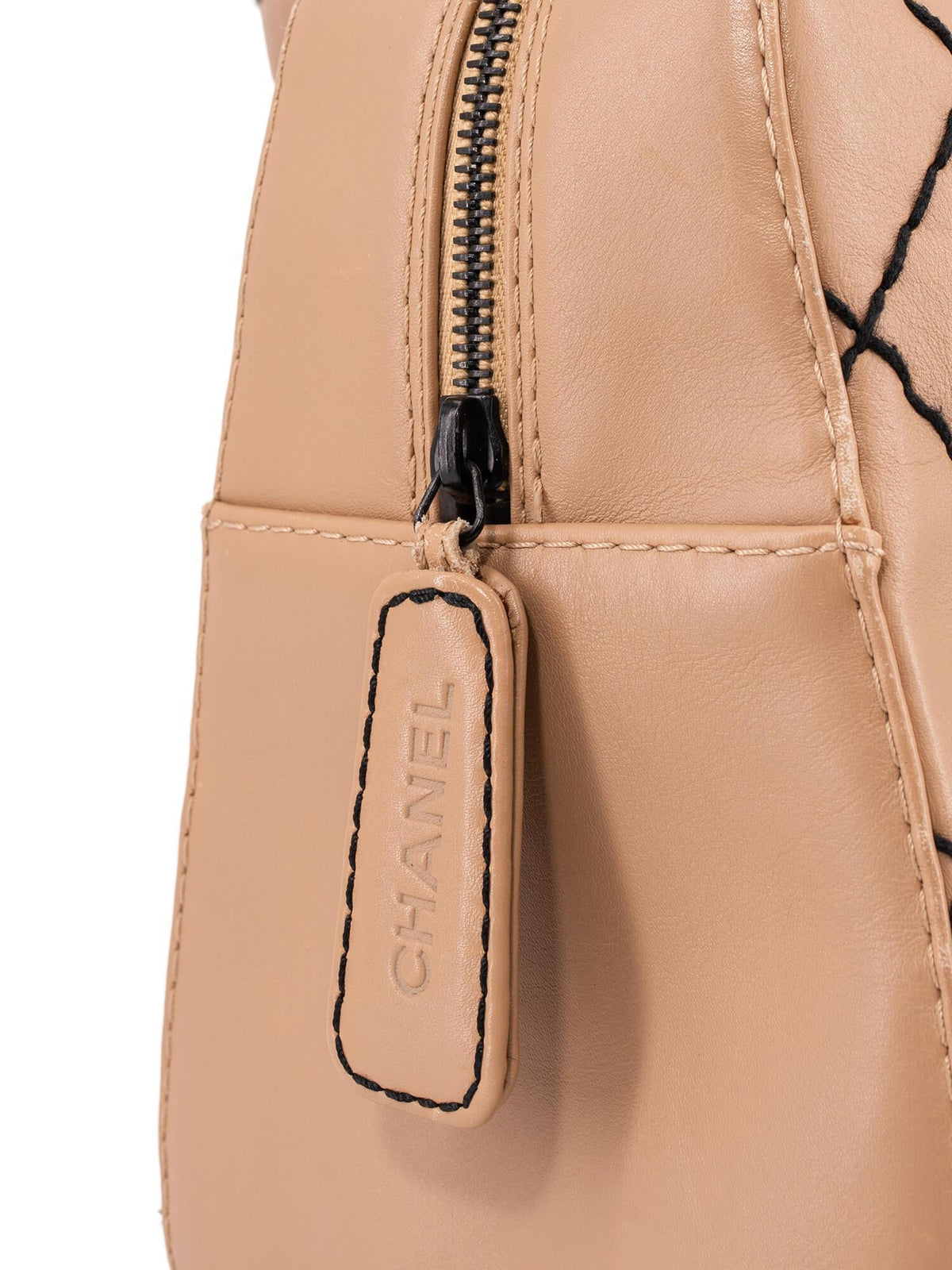 Chanel Quilted Leather Surpique Bowler Bag Beige