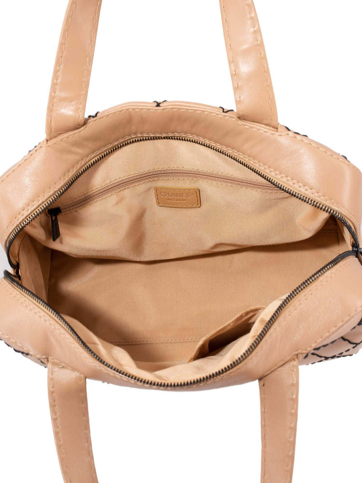 Chanel Quilted Leather Surpique Bowler Bag Beige