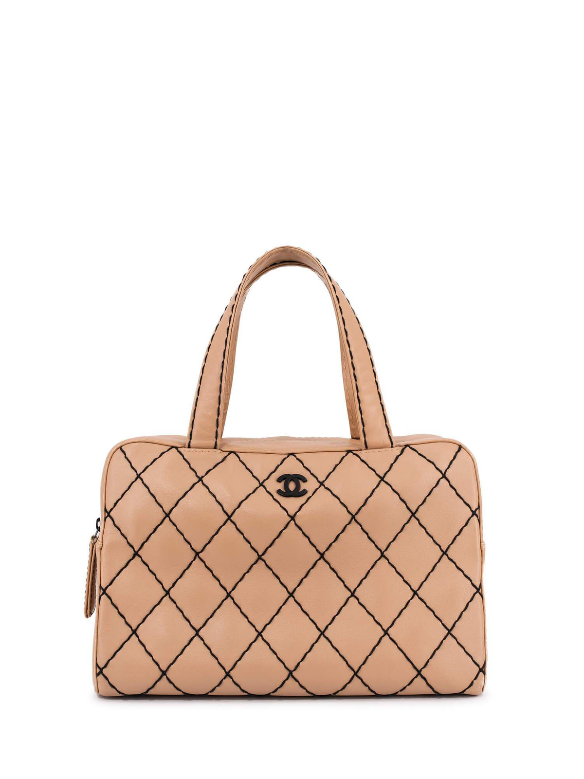 Chanel Quilted Leather Surpique Bowler Bag Beige