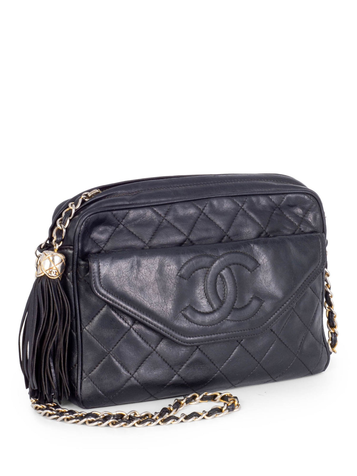 Chanel Quilted Leather Tassel Camera Bag Black