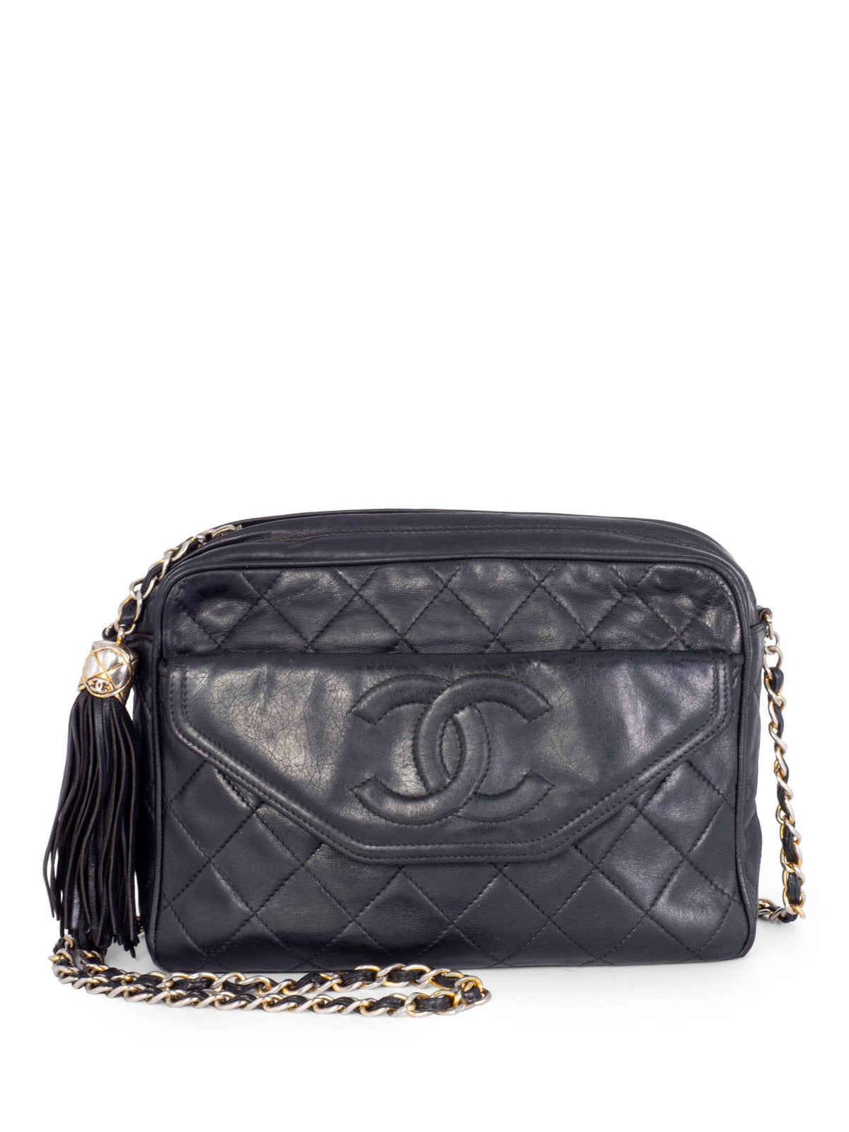 Chanel Quilted Leather Tassel Camera Bag Black