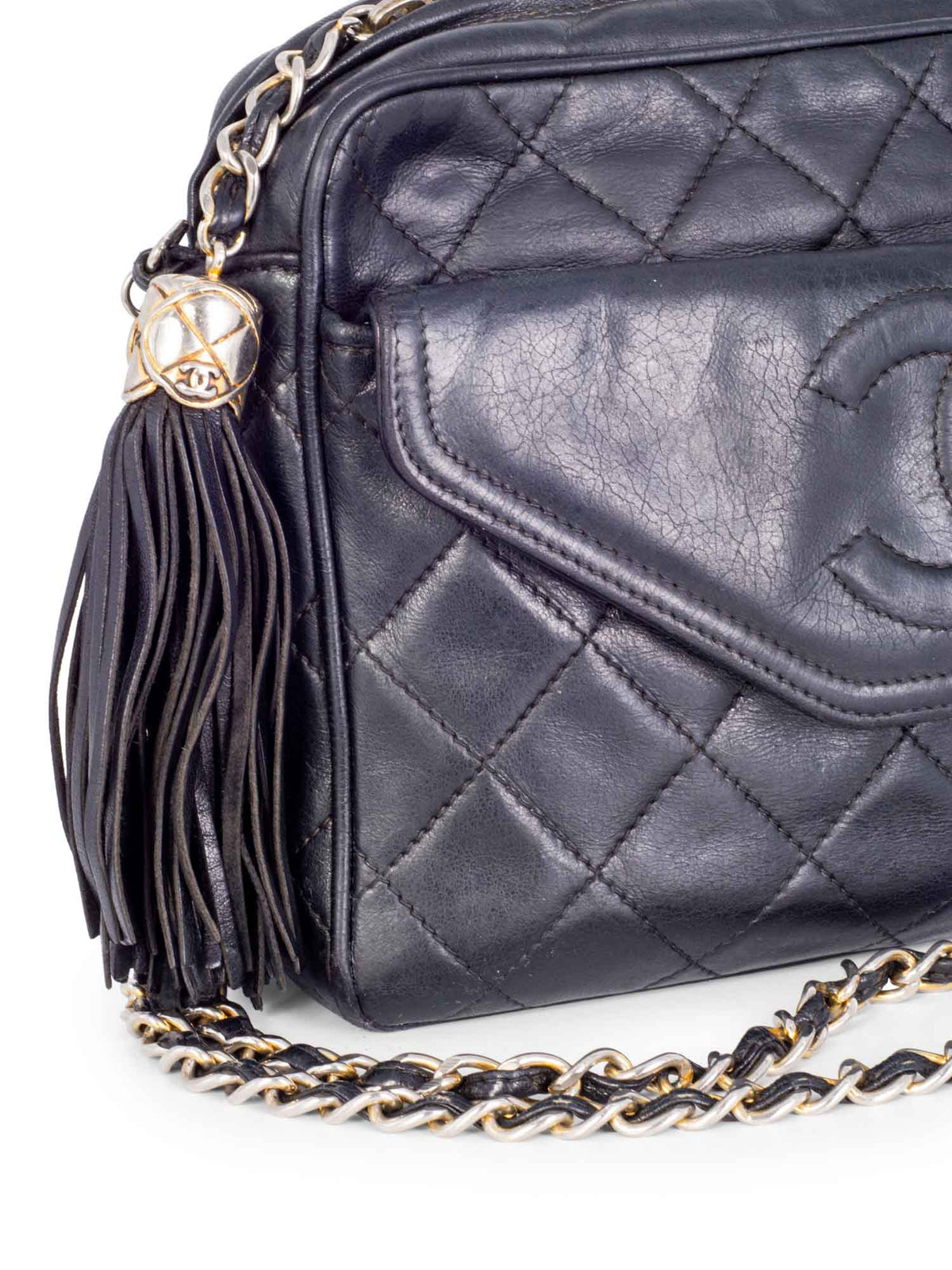 Chanel Quilted Leather Tassel Camera Bag Black