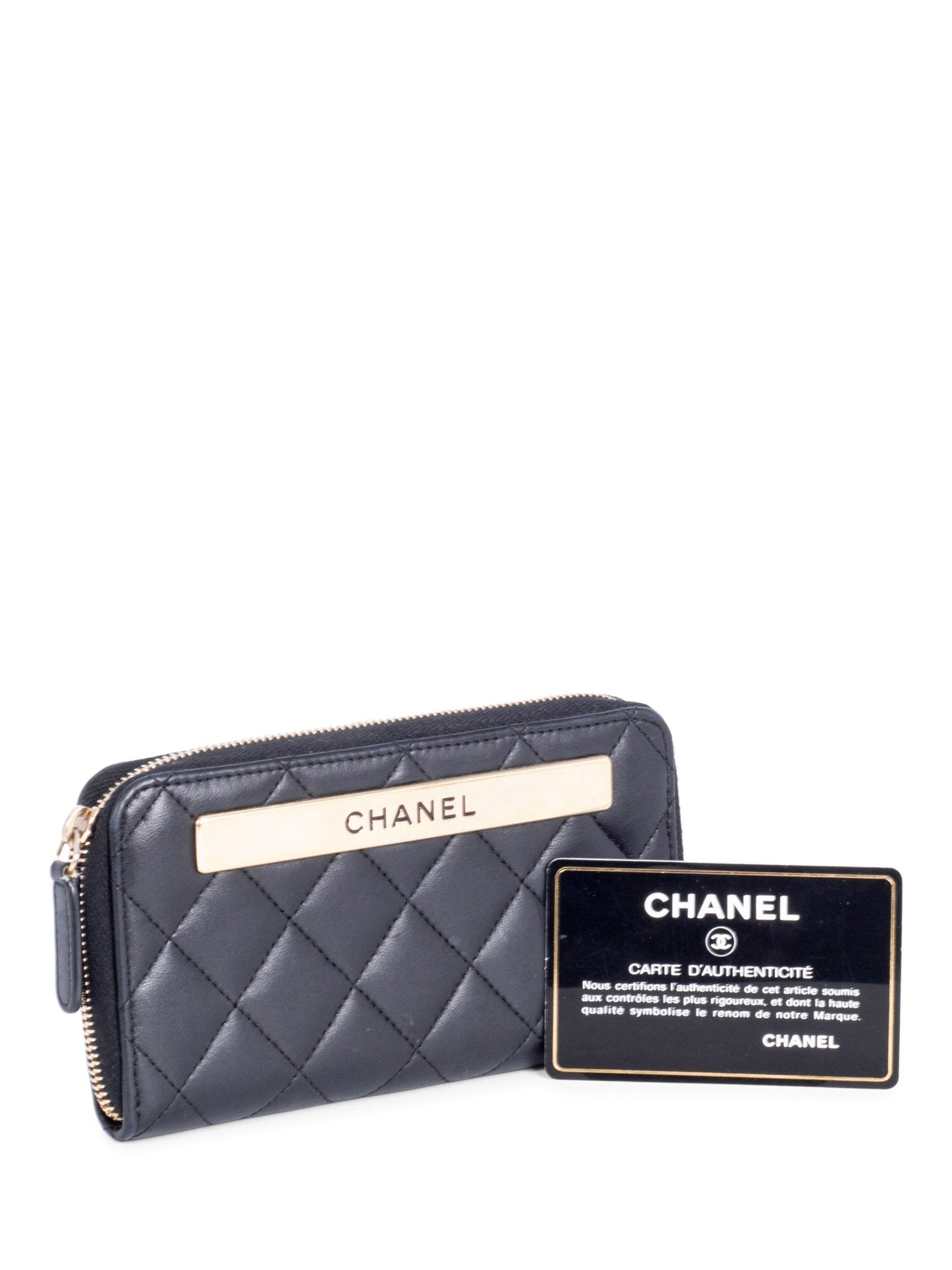 Chanel Quilted Leather Trendy Plate Zip Around Wallet Black