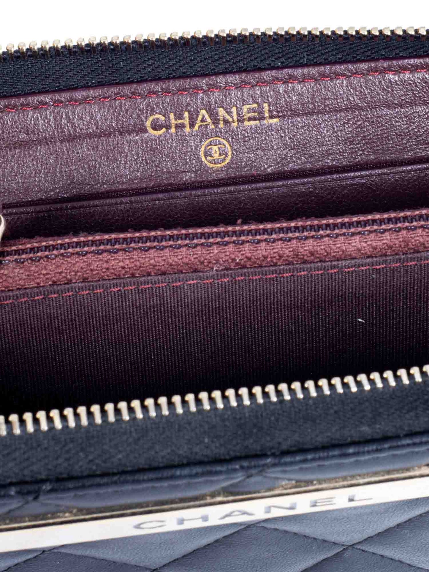 Chanel Quilted Leather Trendy Plate Zip Around Wallet Black