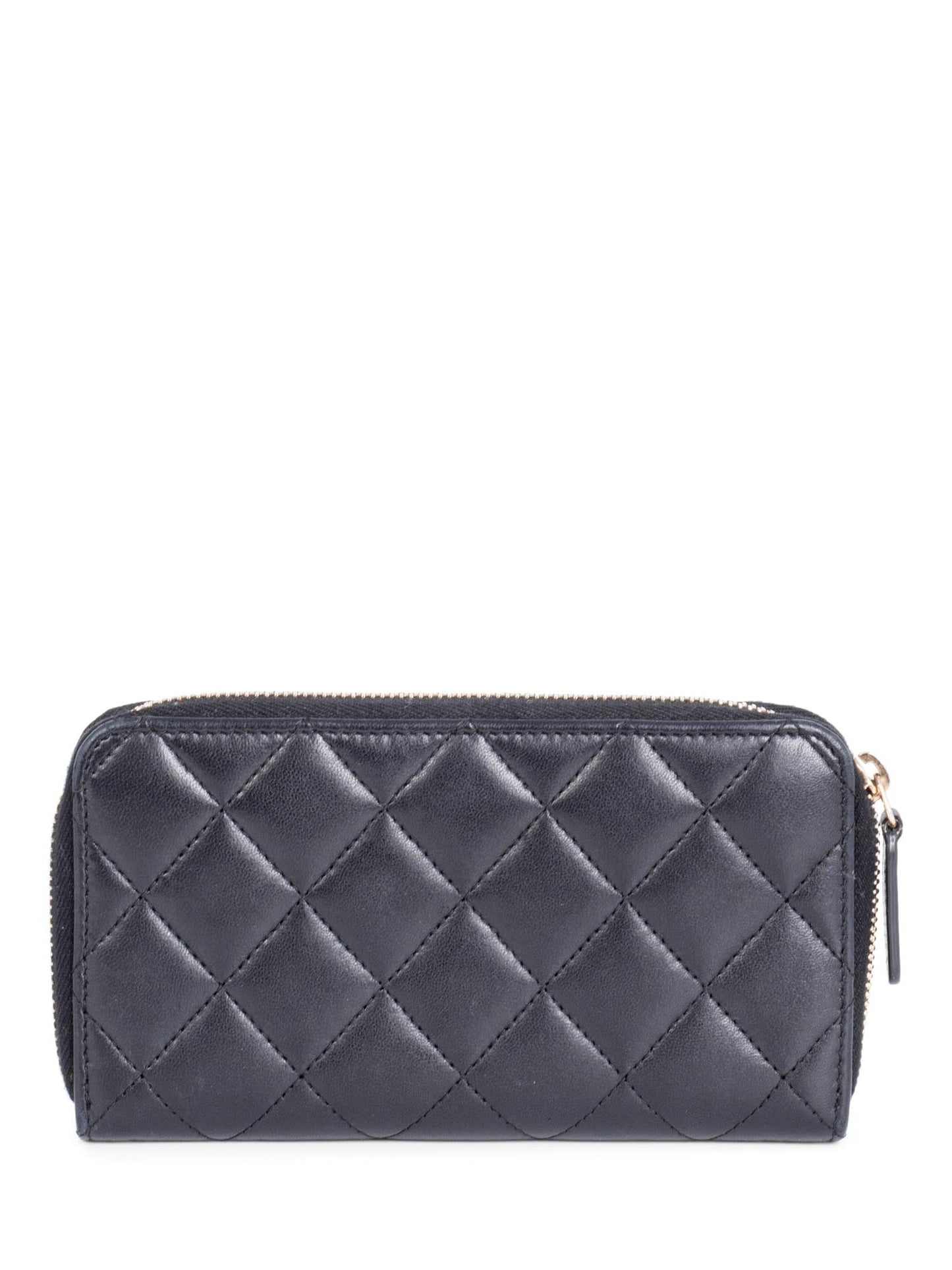 Chanel Quilted Leather Trendy Plate Zip Around Wallet Black