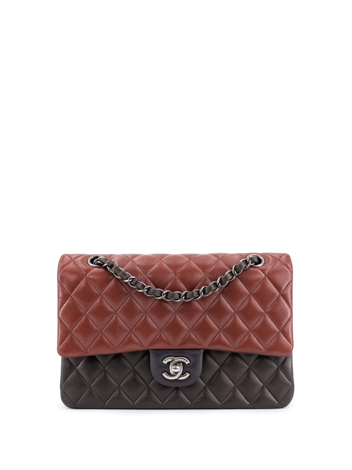Chanel Quilted Leather Tri-Color Medium Double Flap Bag Burgundy