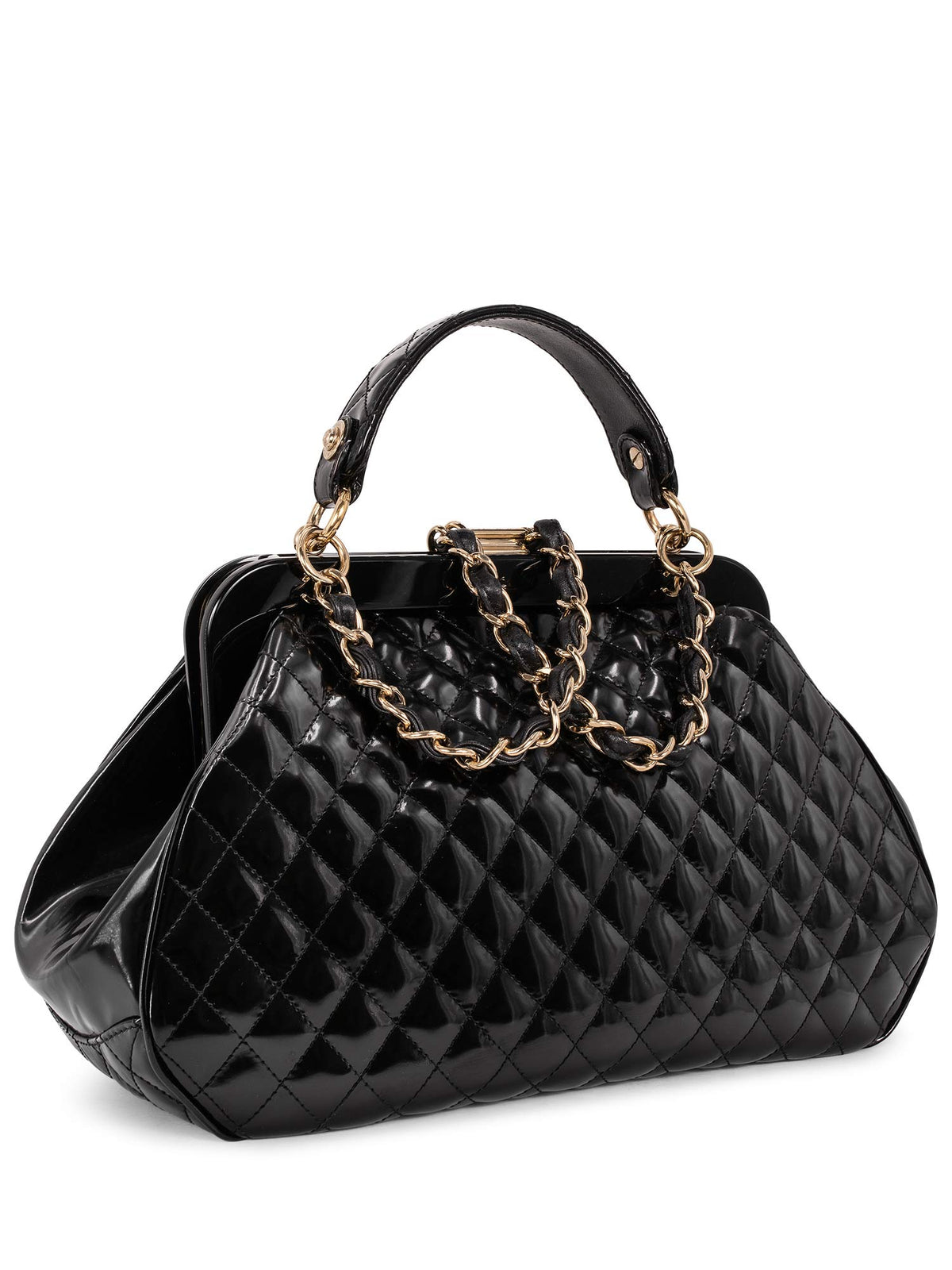 Chanel Quilted Patent Leather CC Logo Top Handle Bag Black