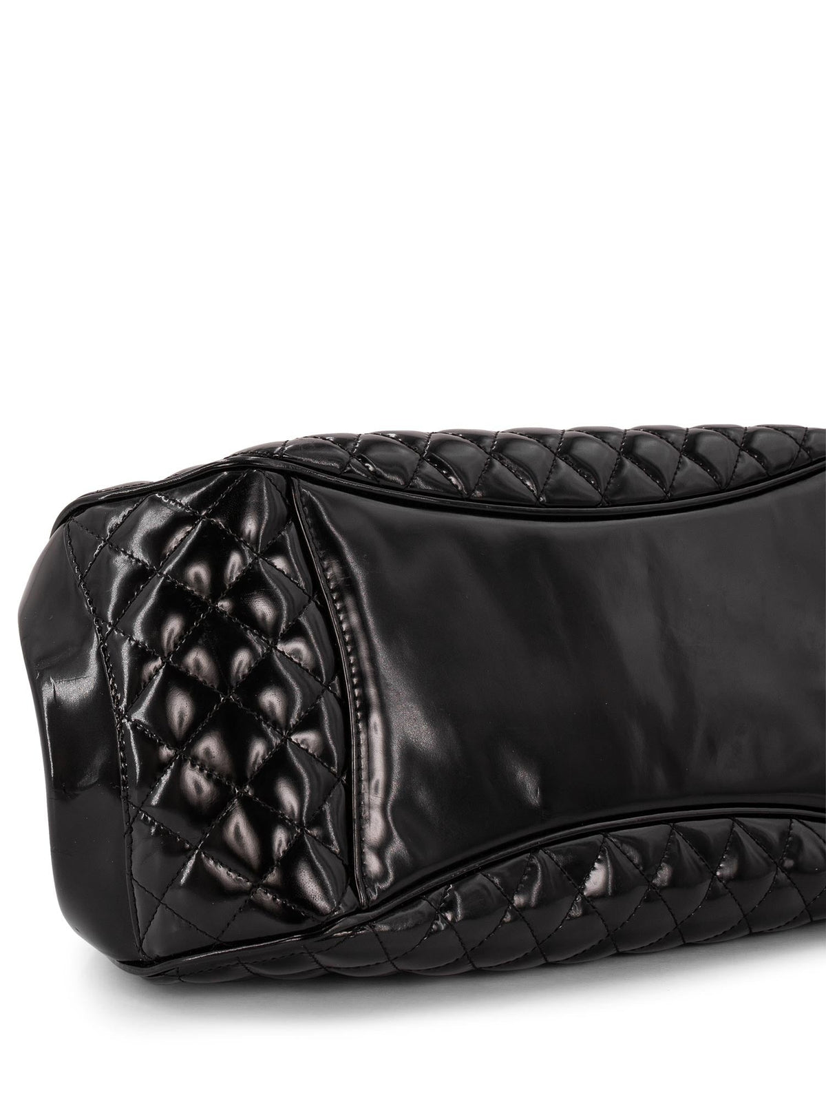 Chanel Quilted Patent Leather CC Logo Top Handle Bag Black