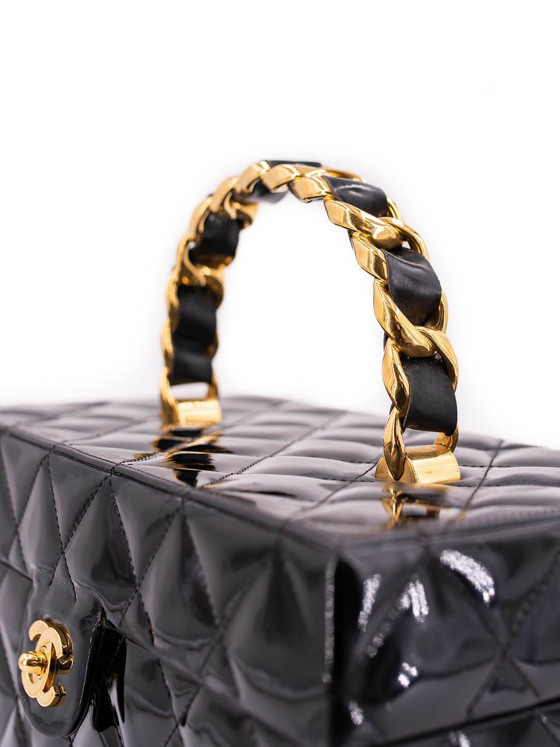 Chanel Quilted Patent Leather CC Trunk Bag Black