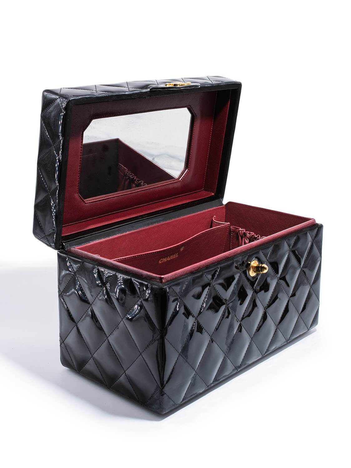 Chanel Quilted Patent Leather CC Trunk Bag Black
