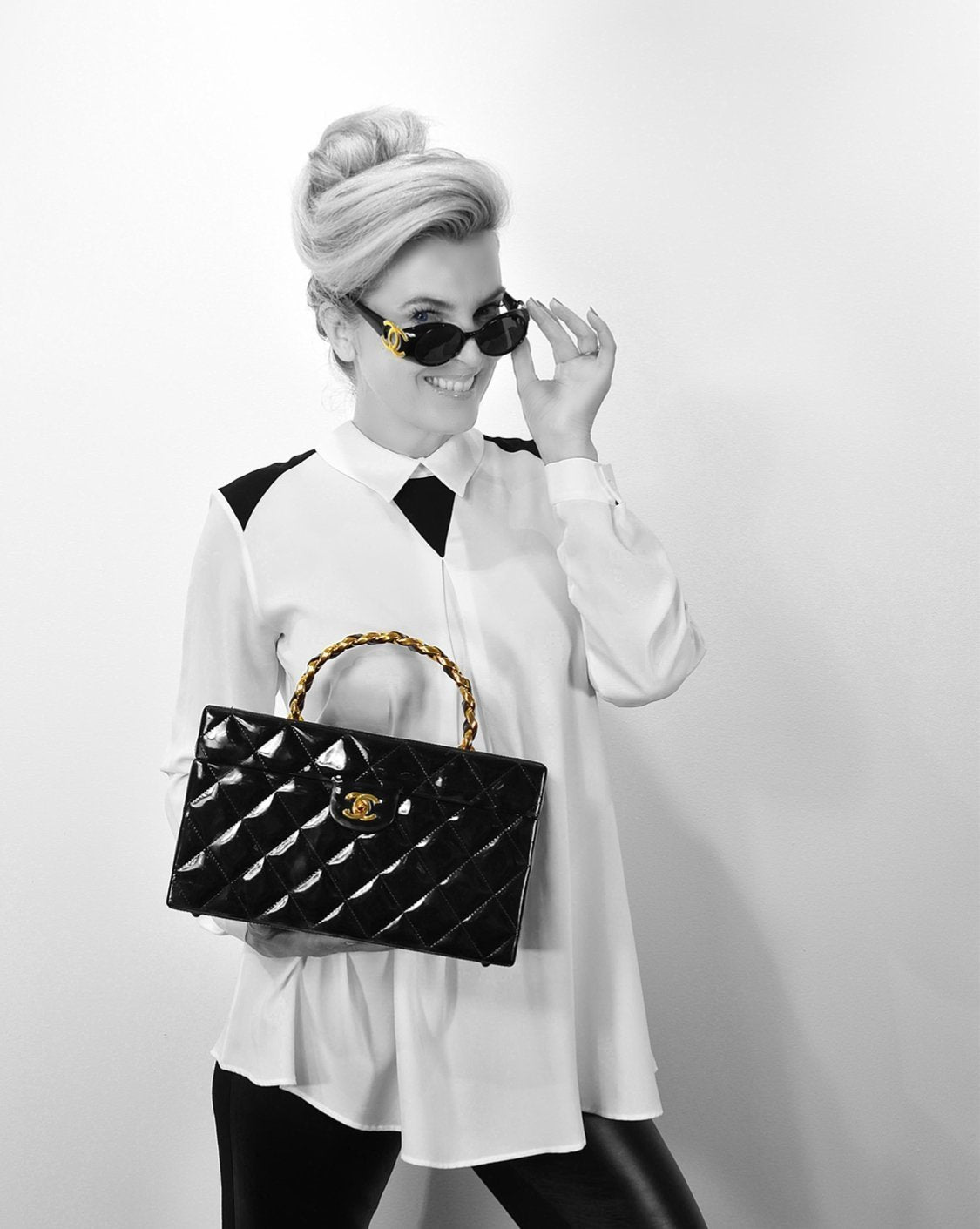 Chanel Quilted Patent Leather CC Trunk Bag Black