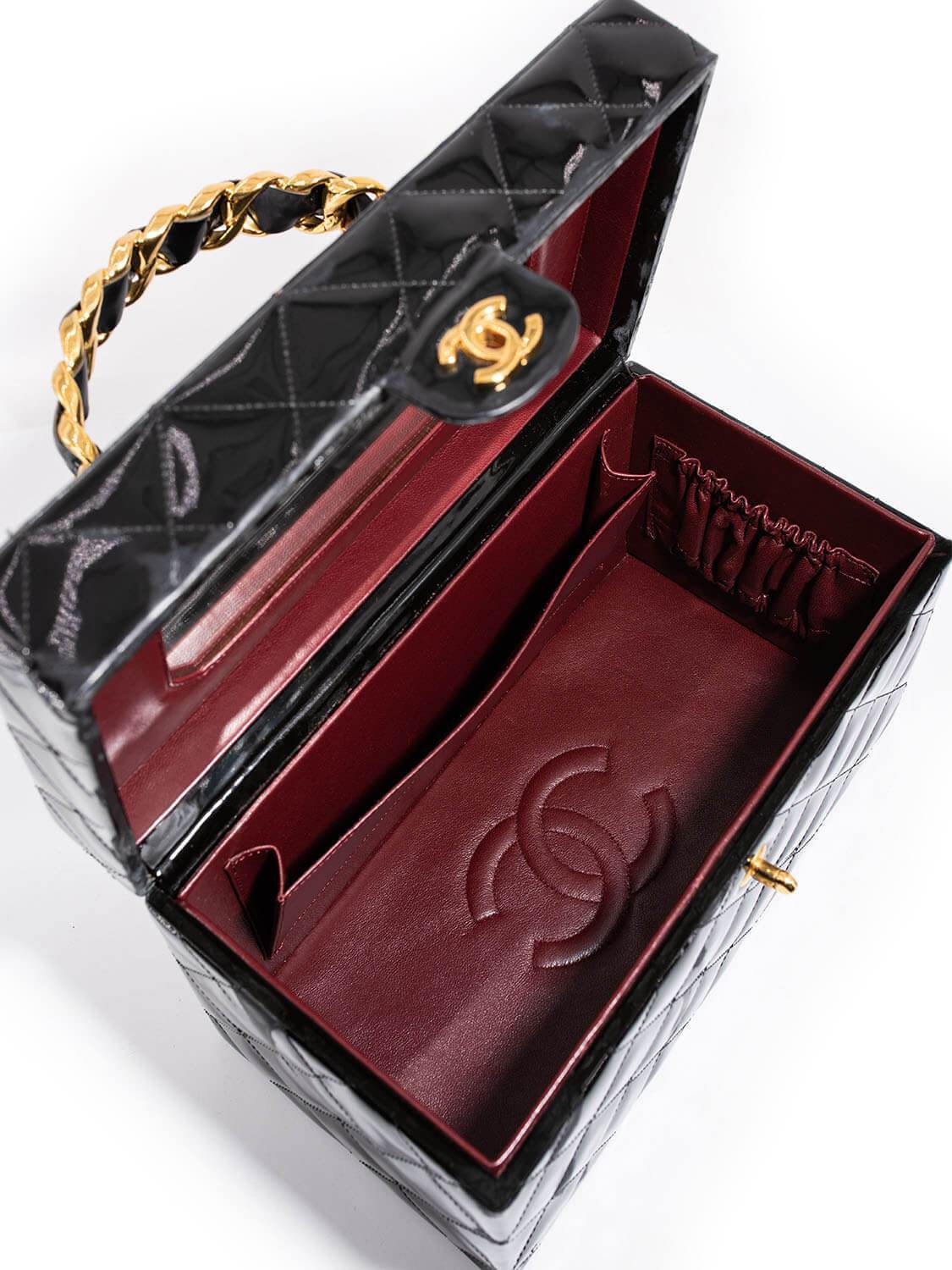 Chanel Quilted Patent Leather CC Trunk Bag Black