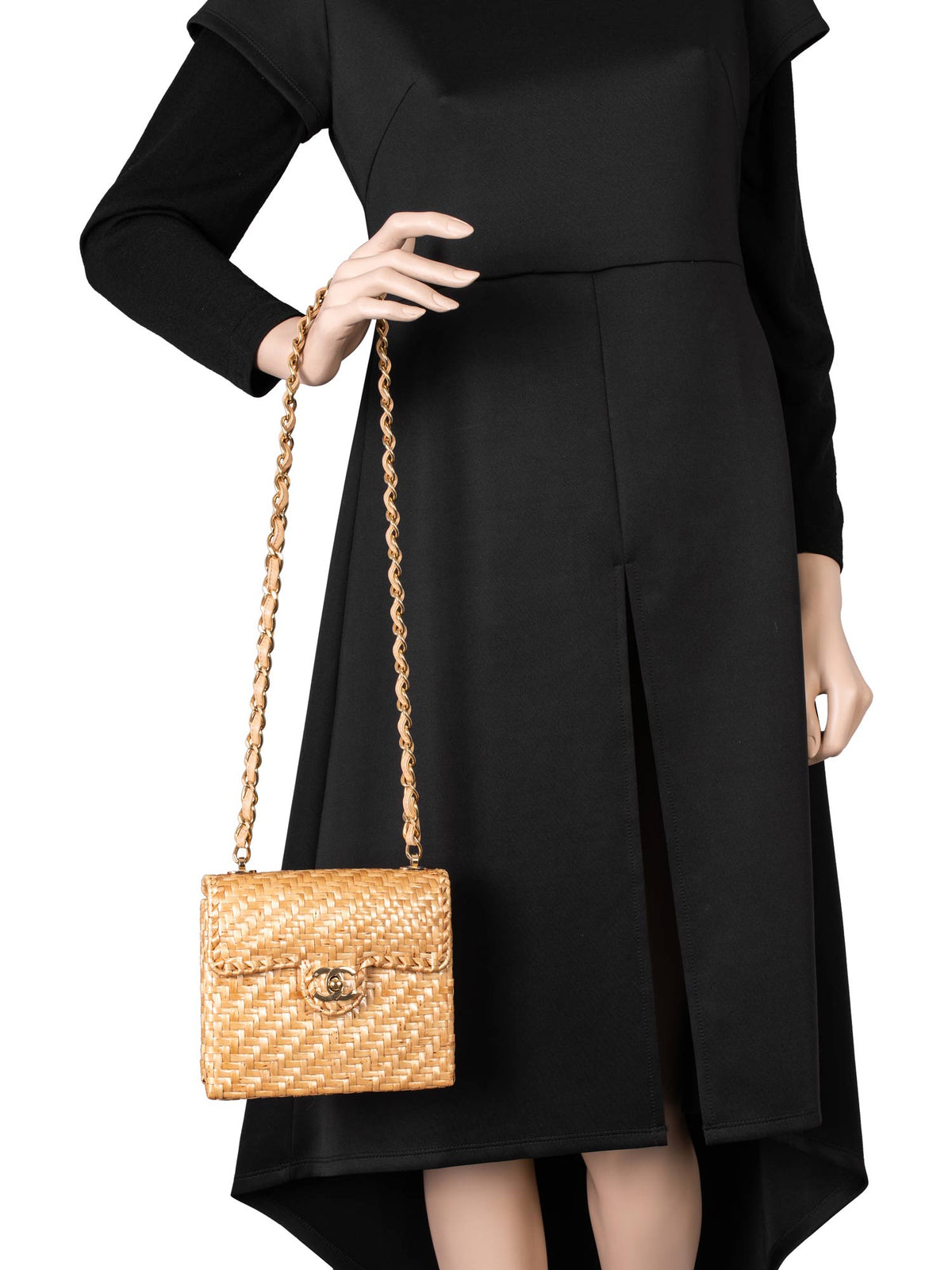 Chanel Raffia Straw Woven Mini Square Bag Gold